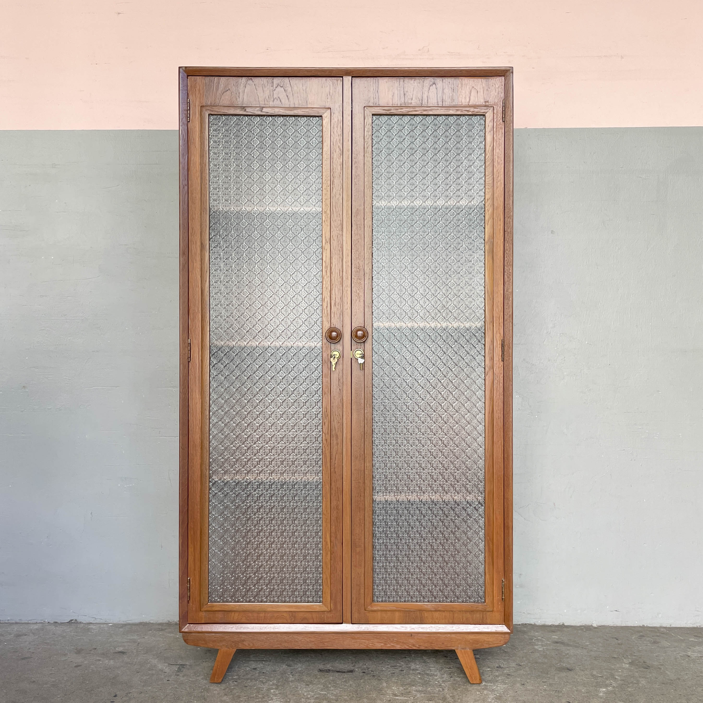 Refurbished Textured Floral Glass Cabinet