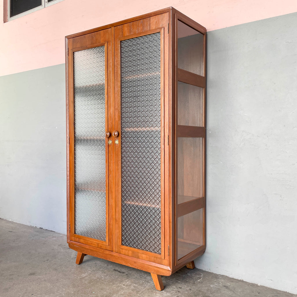 Refurbished Textured Floral Glass Cabinet