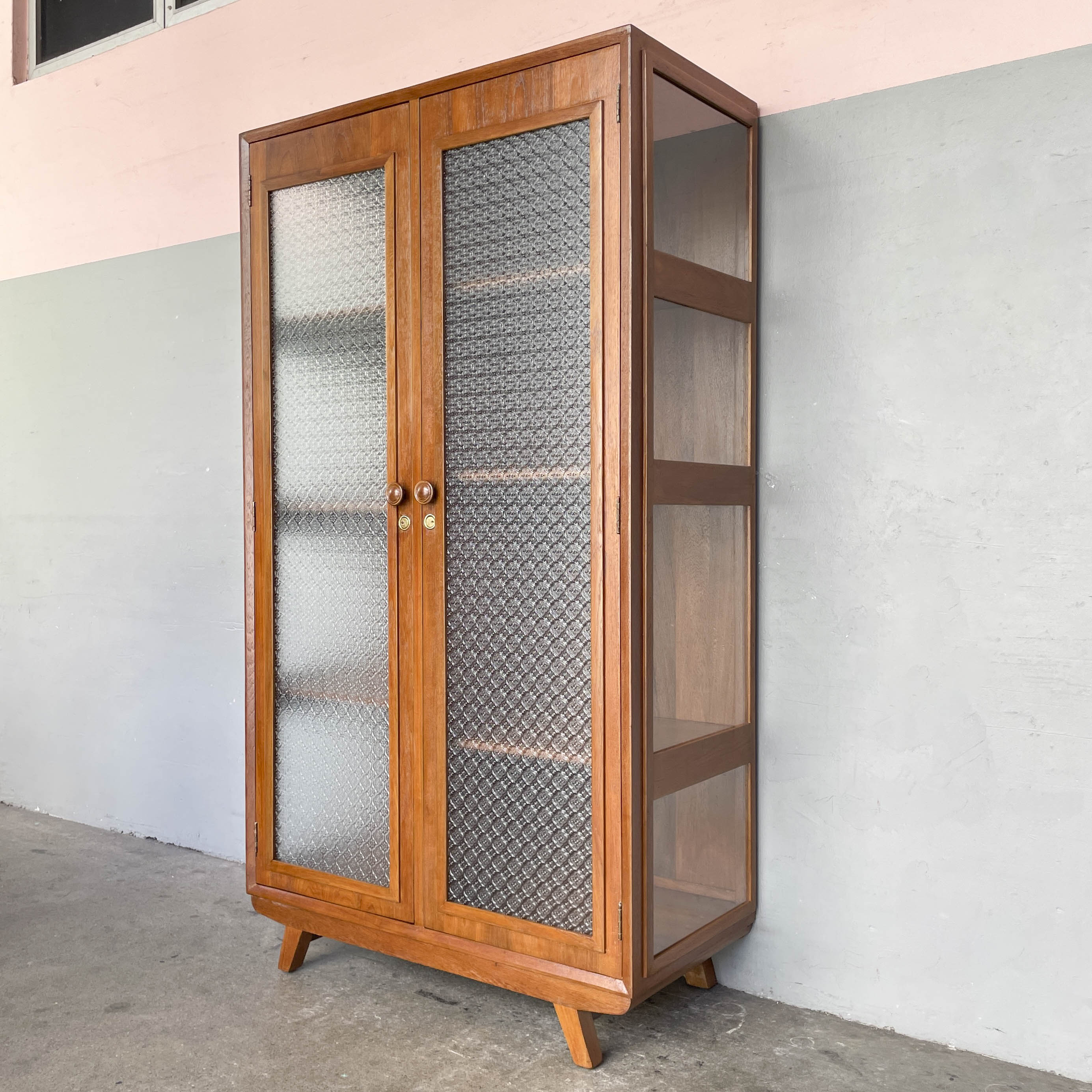 Refurbished Textured Floral Glass Cabinet