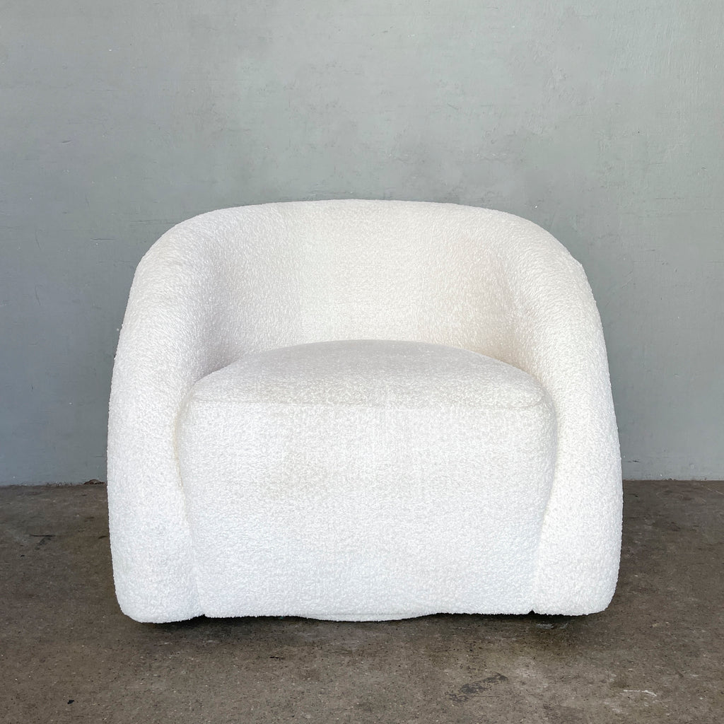 Plush White Bouclé Swivel Chair
