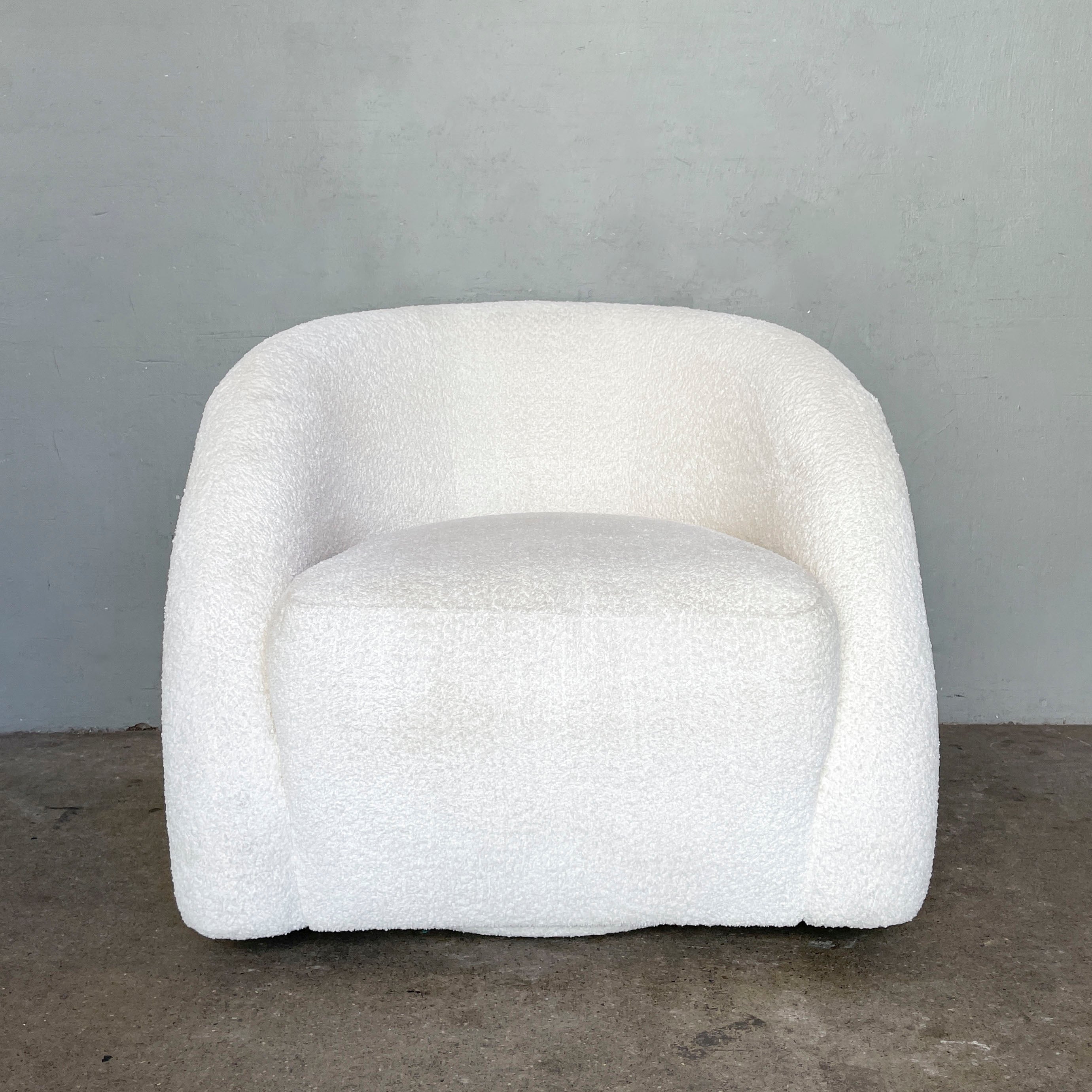 Plush White Bouclé Swivel Chair