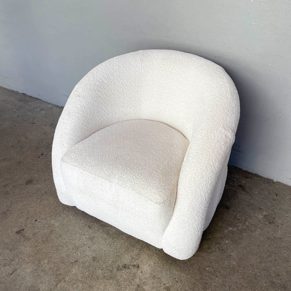 Plush White Bouclé Swivel Chair