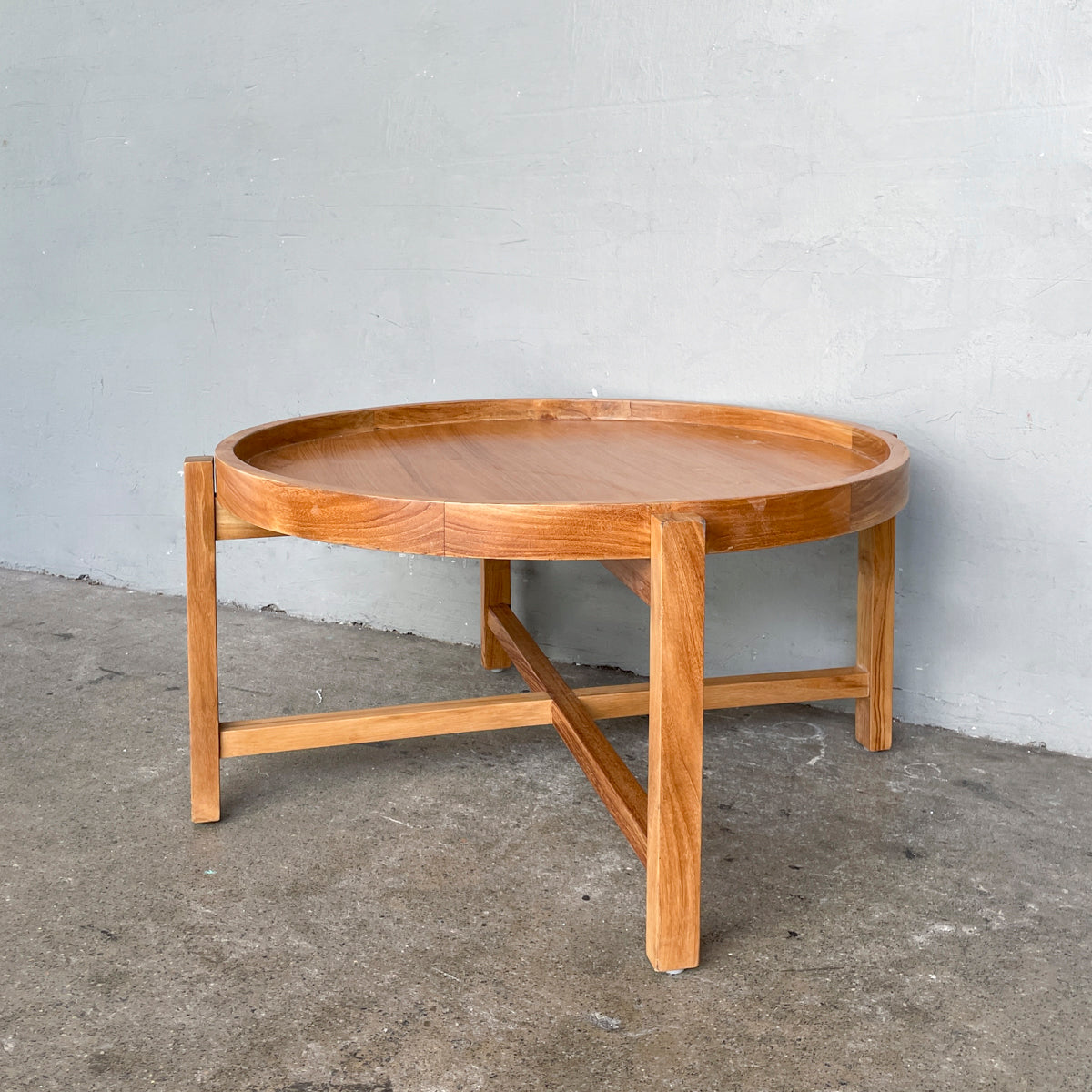 Round Tray-Top Solid Teak Coffee Table