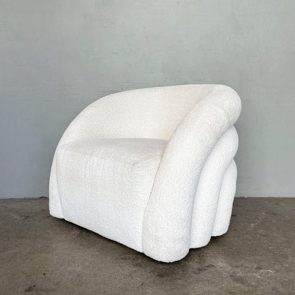Plush White Bouclé Swivel Chair