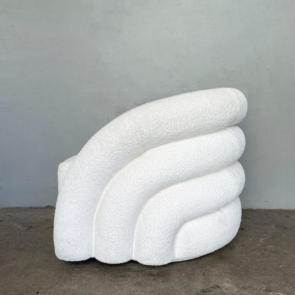 Plush White Bouclé Swivel Chair