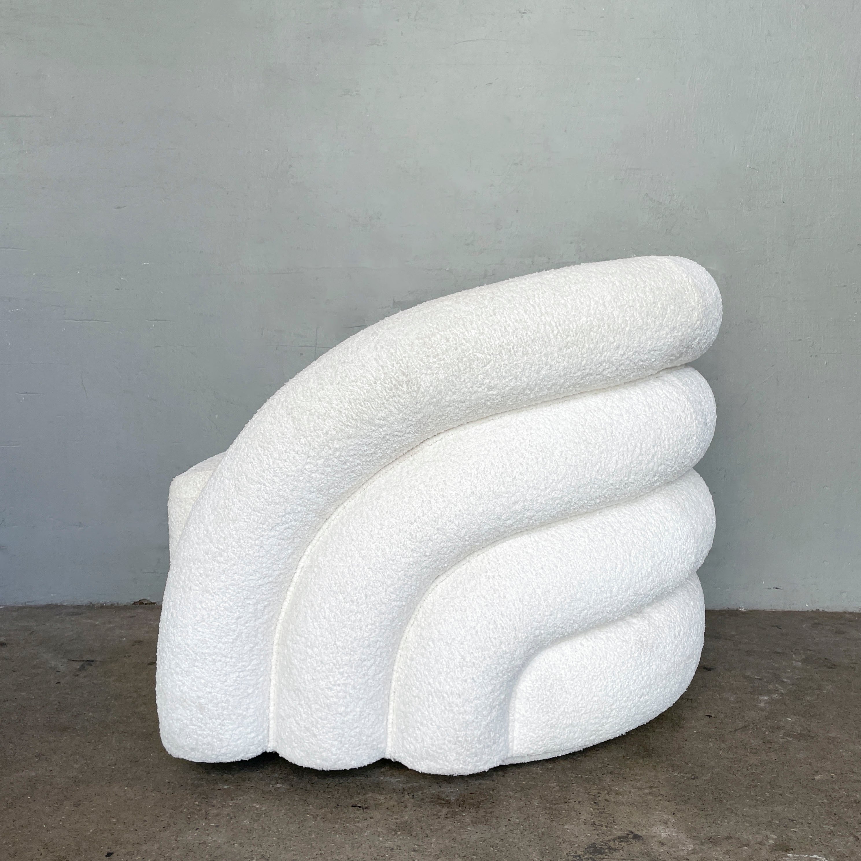 Plush White Bouclé Swivel Chair