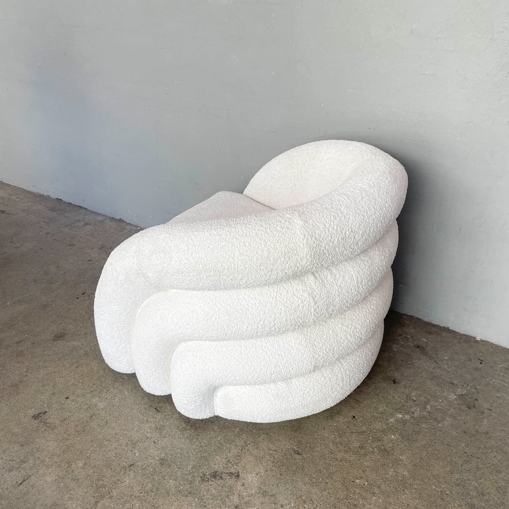 Plush White Bouclé Swivel Chair
