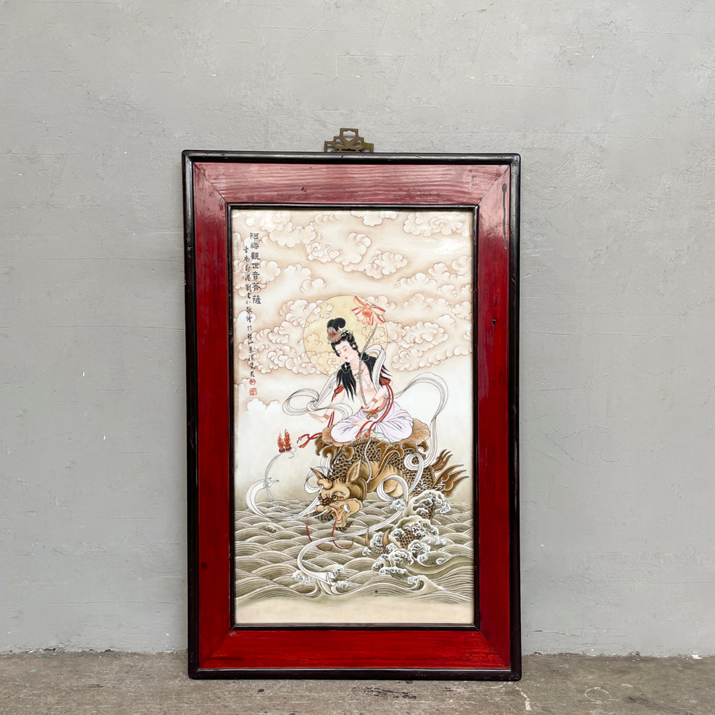 Porcelain Plaque of Guan Yin Riding Dragon
