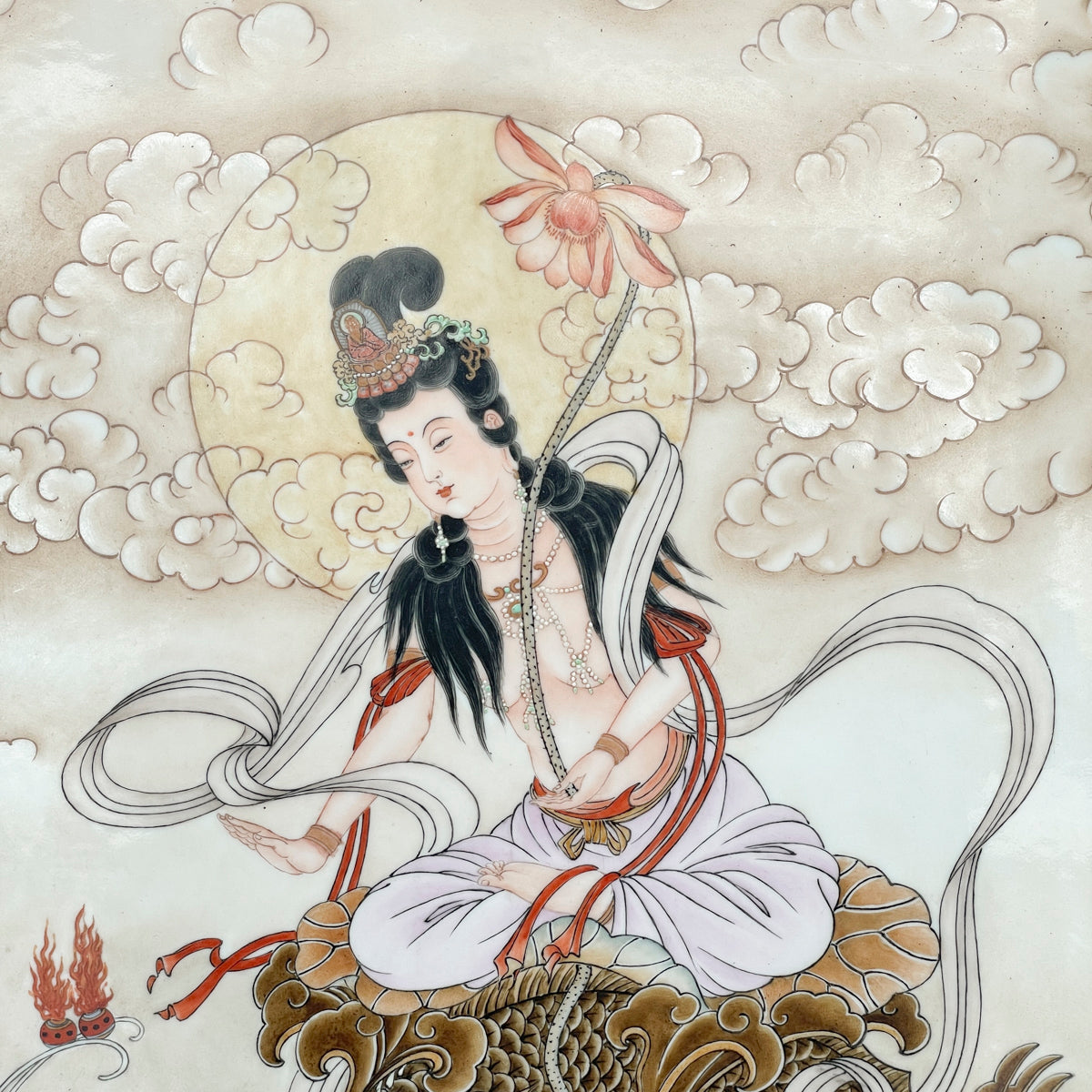 Porcelain Plaque of Guan Yin Riding Dragon
