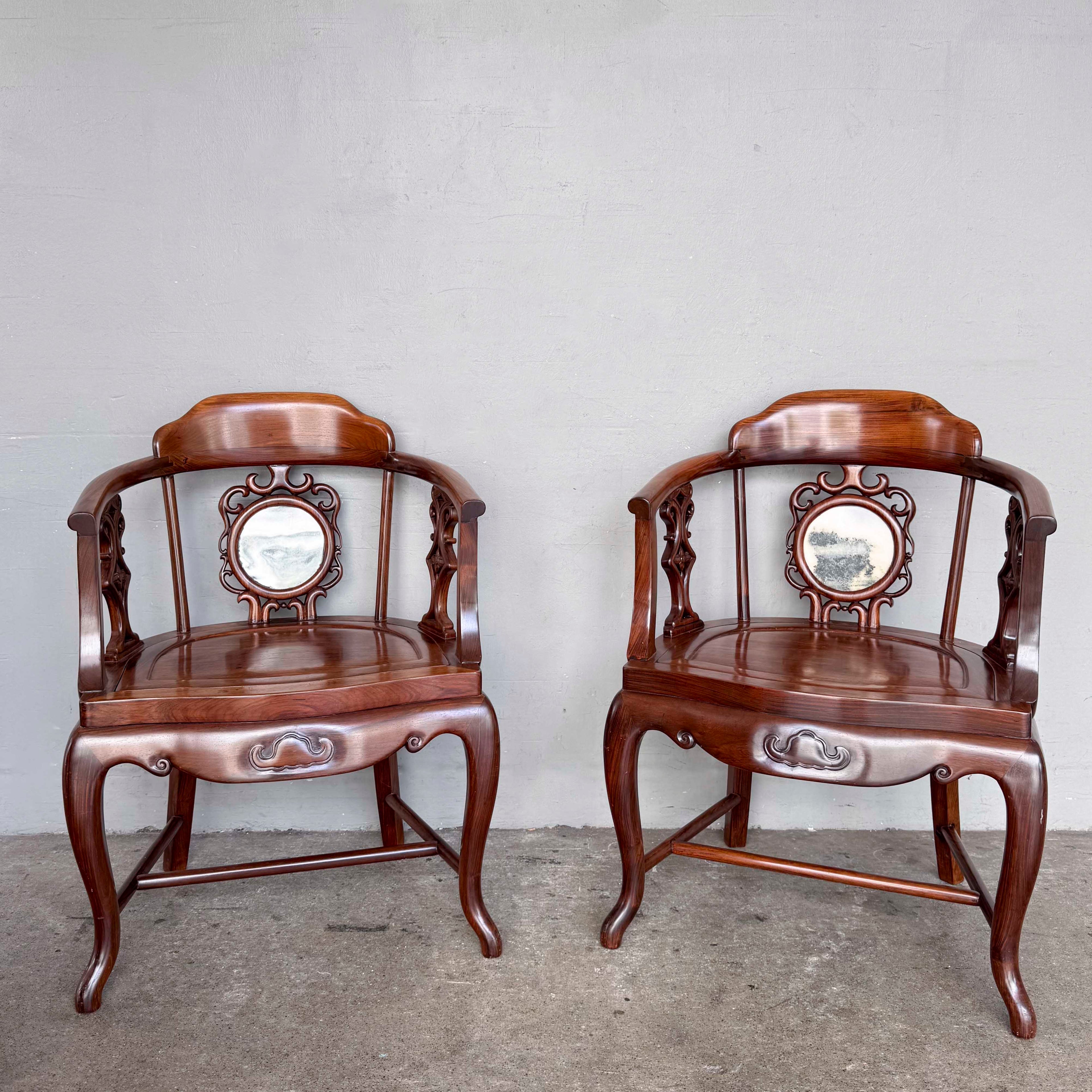 Chinese Armchair Pair with Accent Table