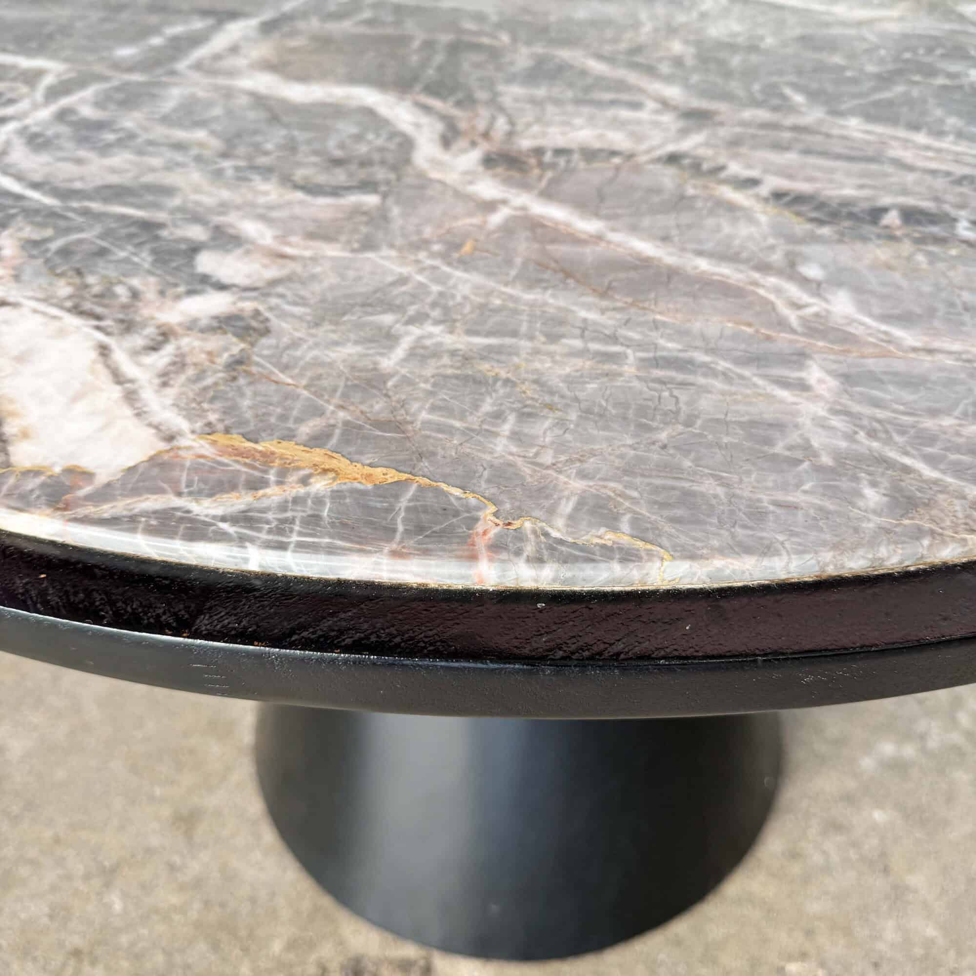 ø110cm Grey Marble Dining Table in Black