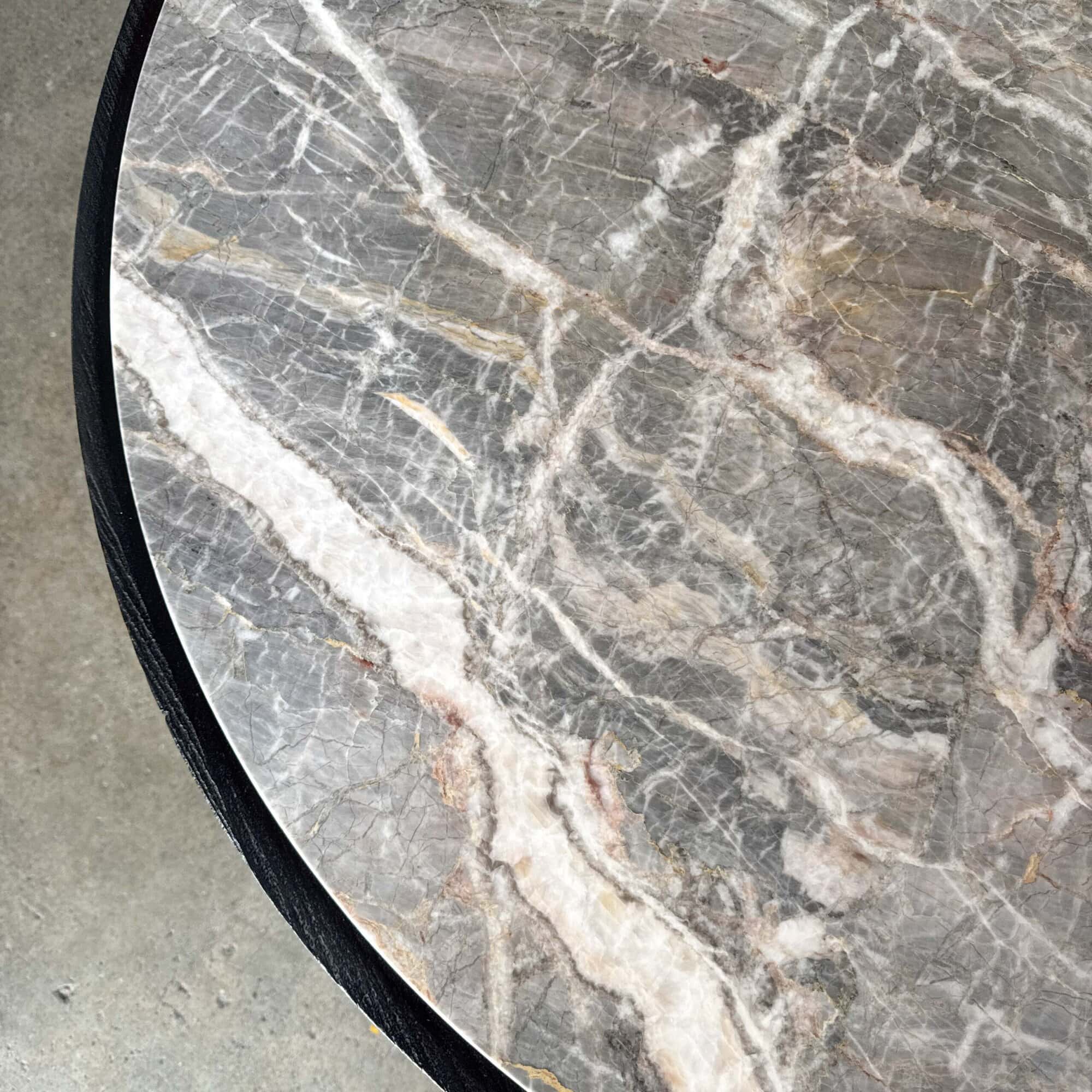 ø110cm Grey Marble Dining Table in Black