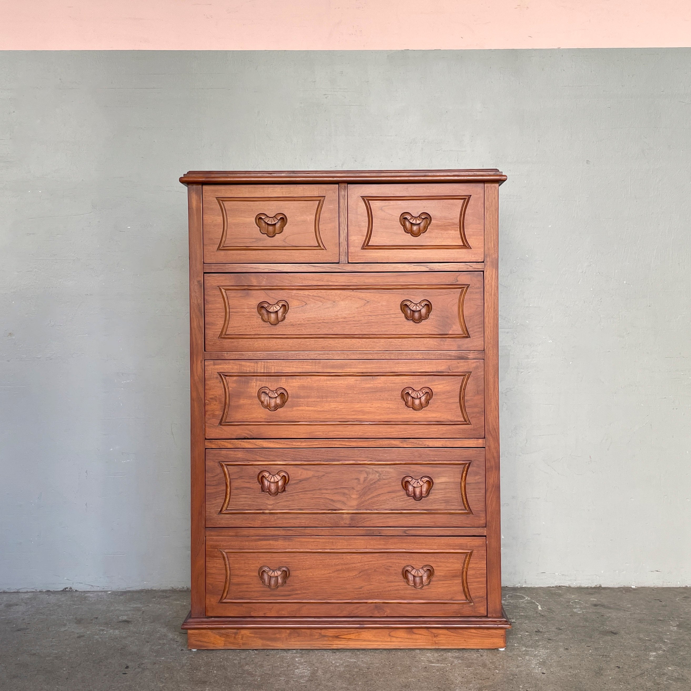 Solid Teak Chest of Drawer with Carved Handles