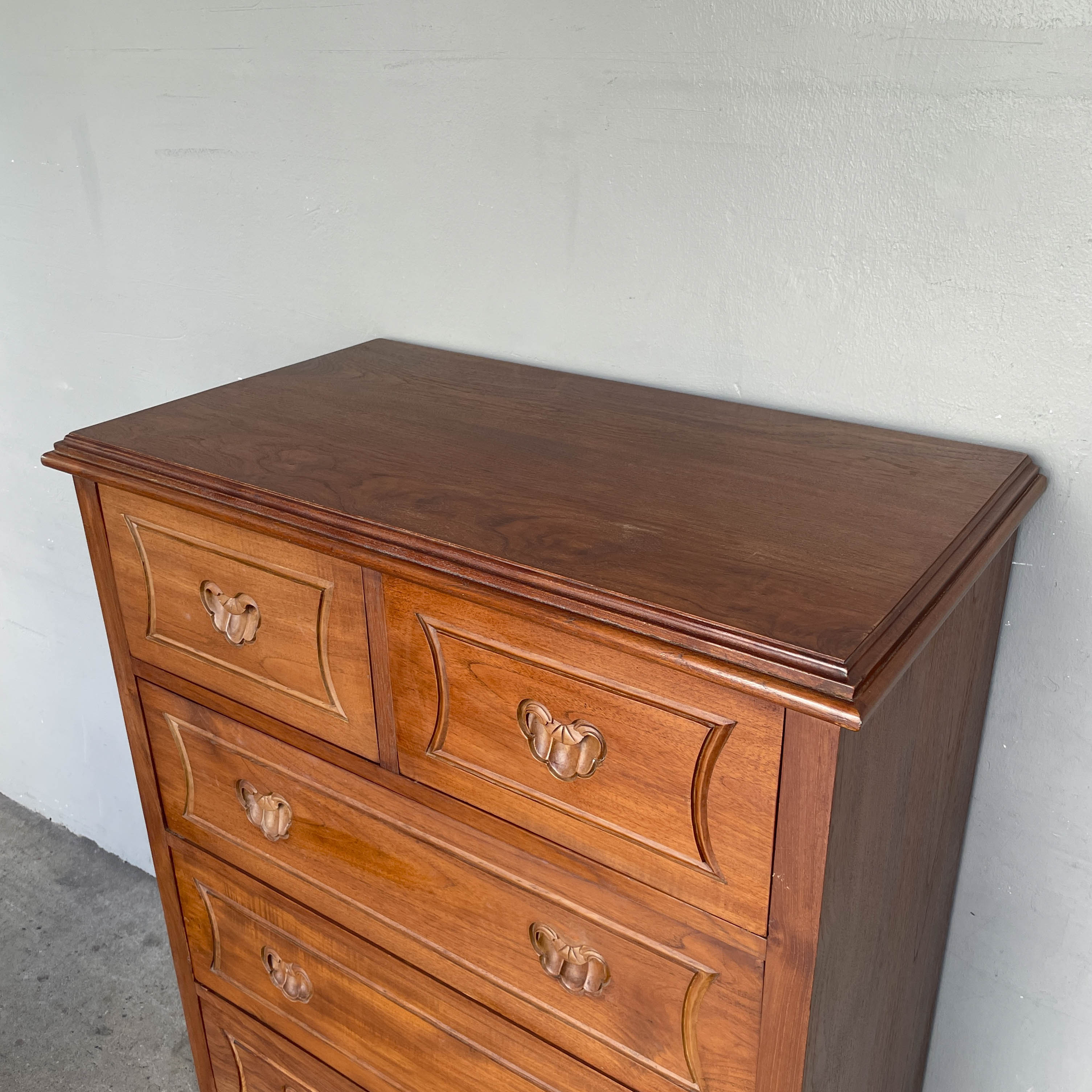 Solid Teak Chest of Drawer with Carved Handles
