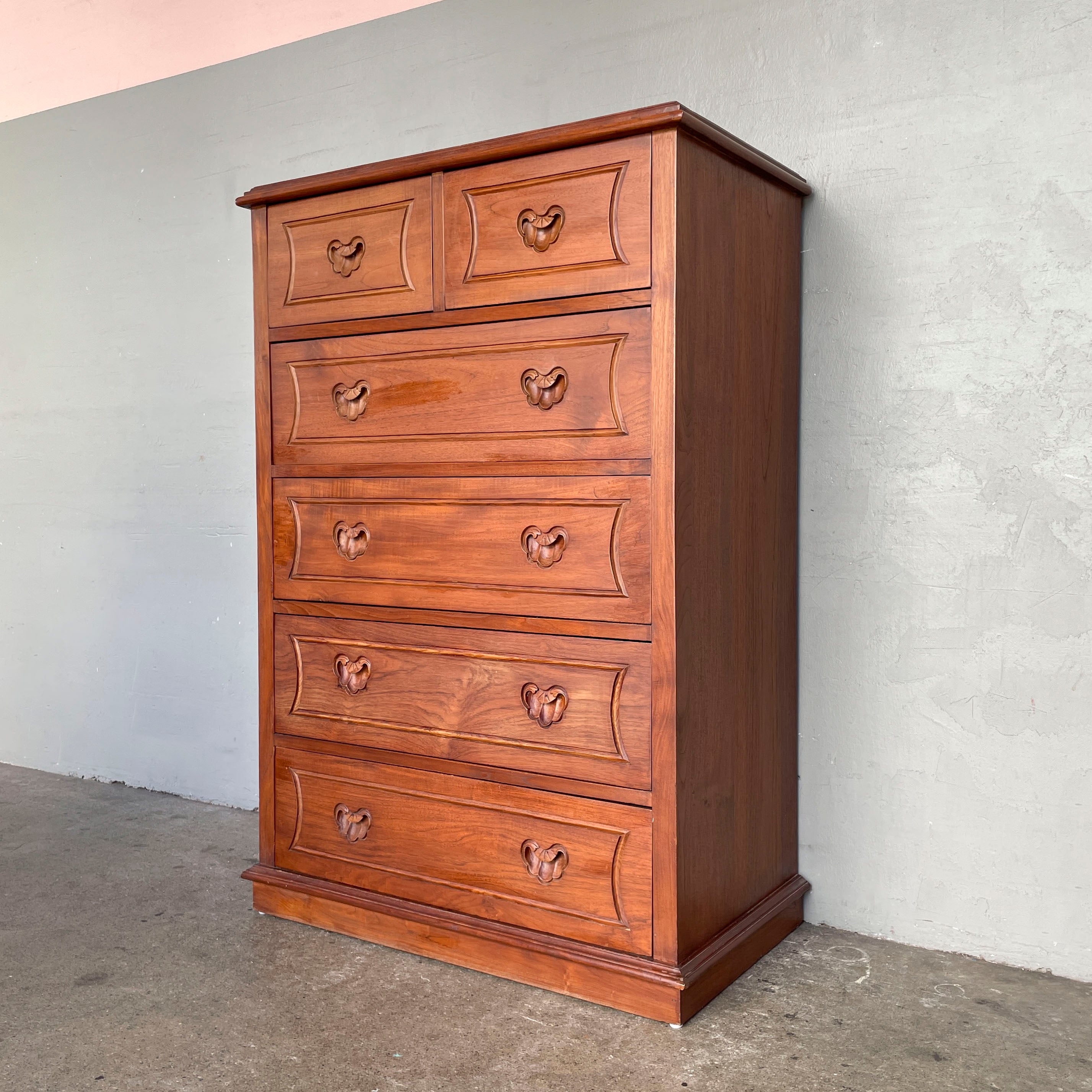Solid Teak Chest of Drawer with Carved Handles