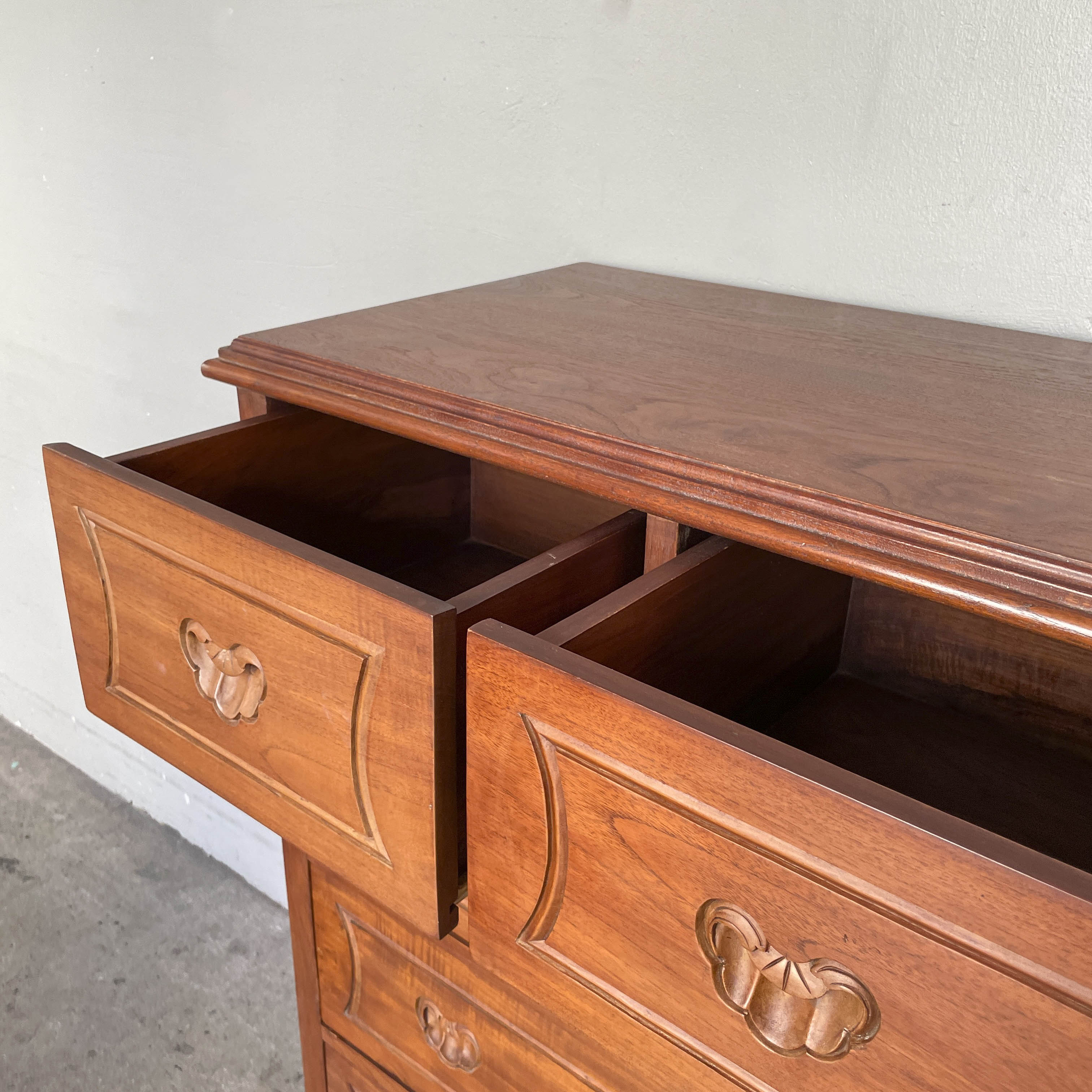 Solid Teak Chest of Drawer with Carved Handles