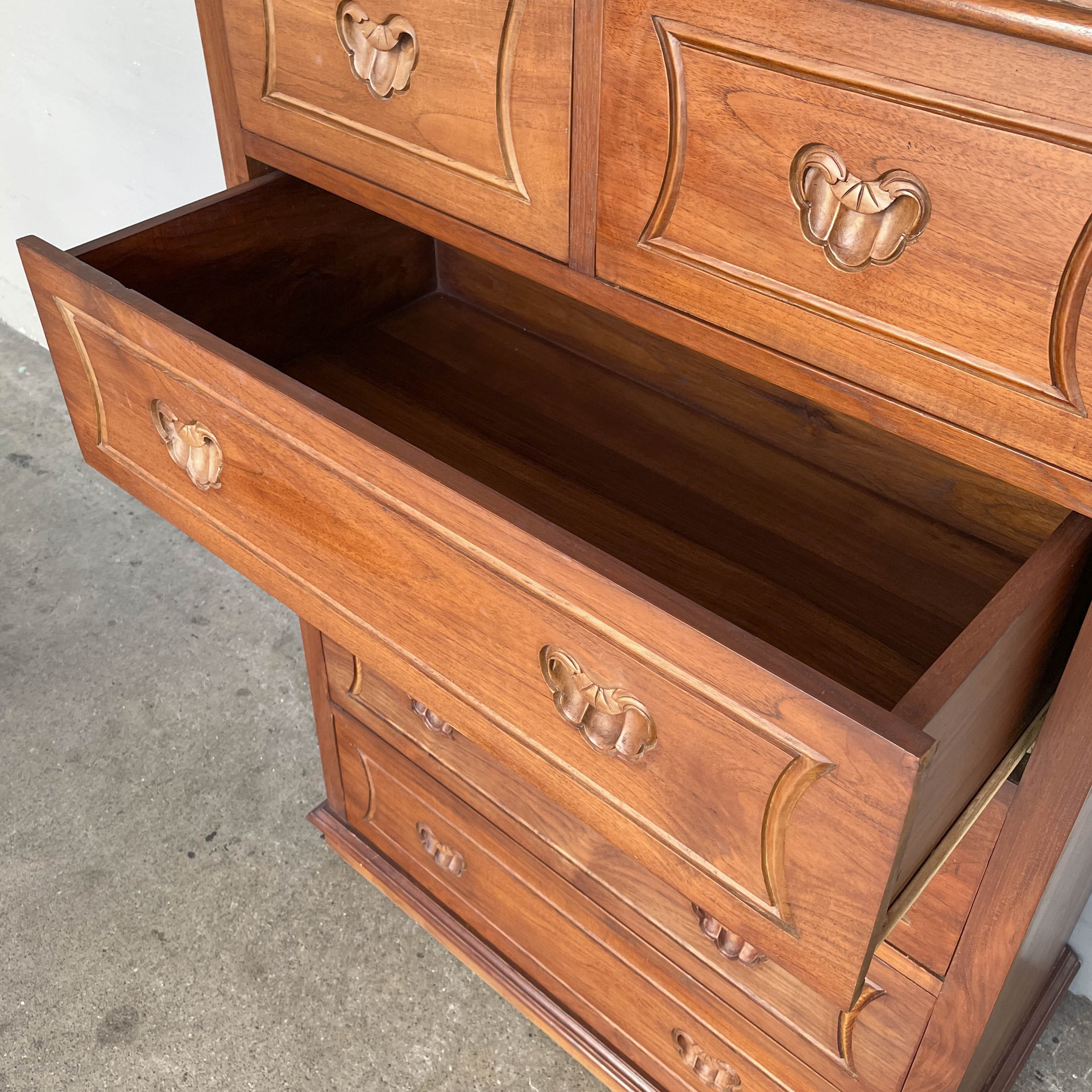 Solid Teak Chest of Drawer with Carved Handles
