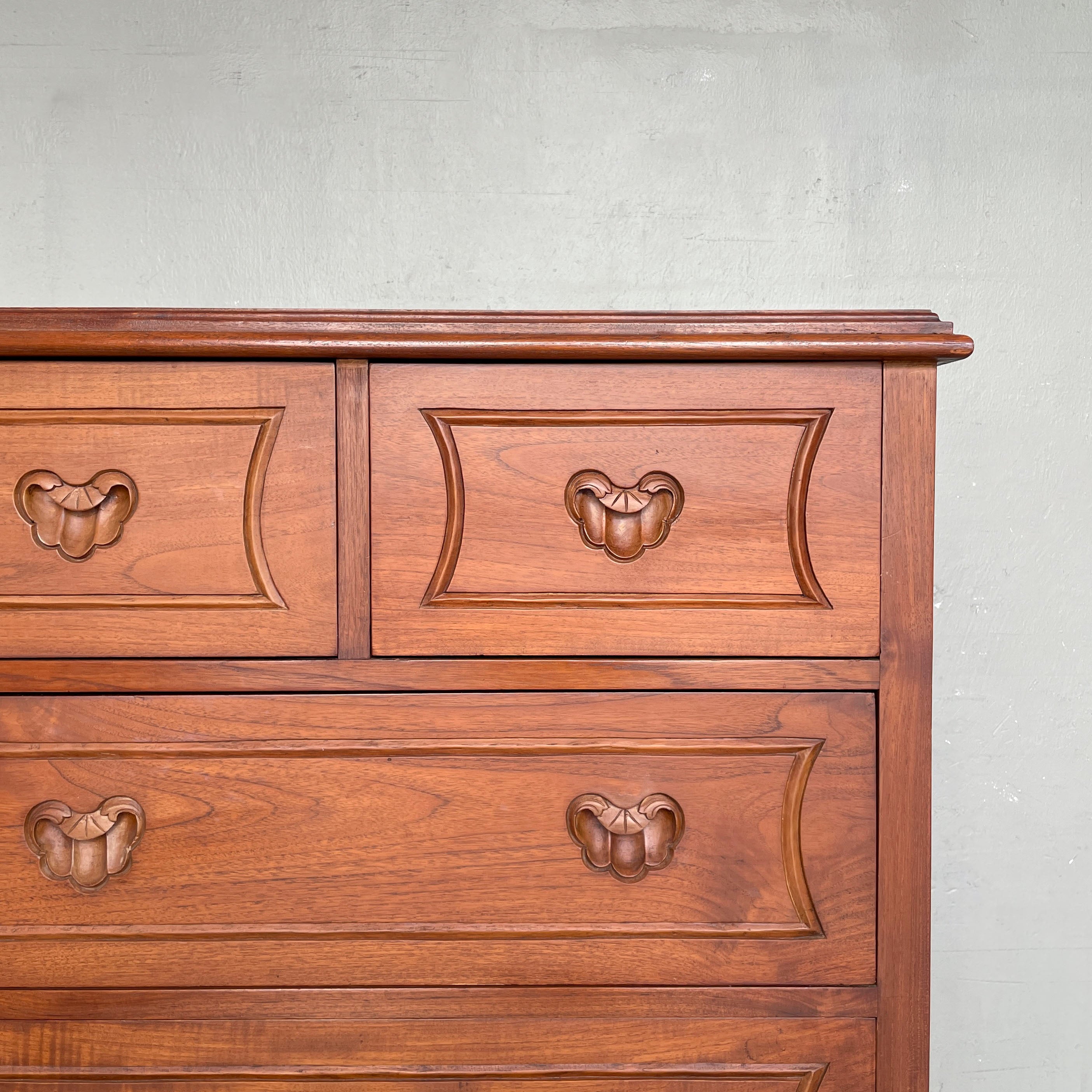 Solid Teak Chest of Drawer with Carved Handles