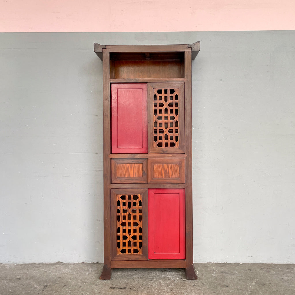 Tall Lattice Sliding Door Side Cabinet