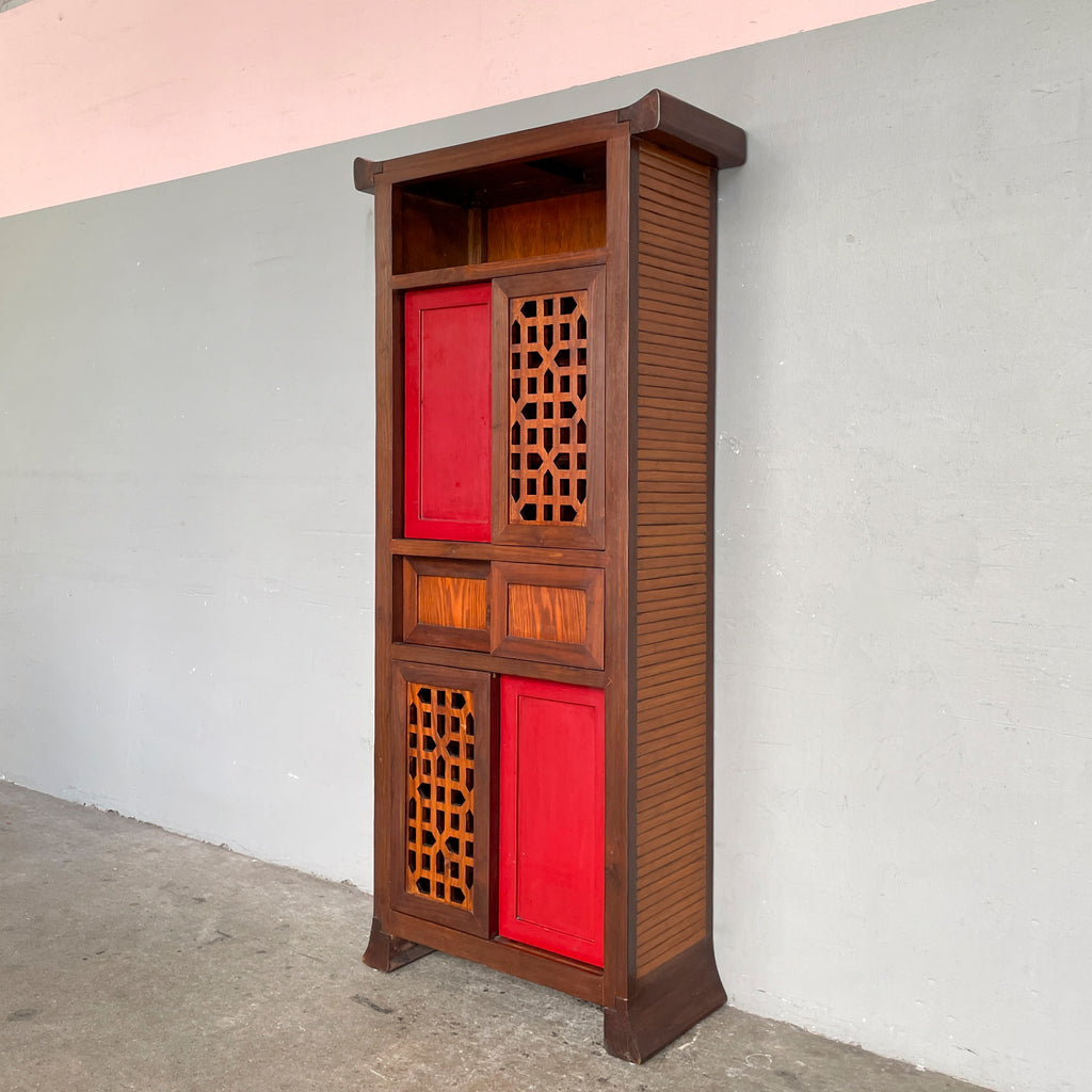 Tall Lattice Sliding Door Side Cabinet