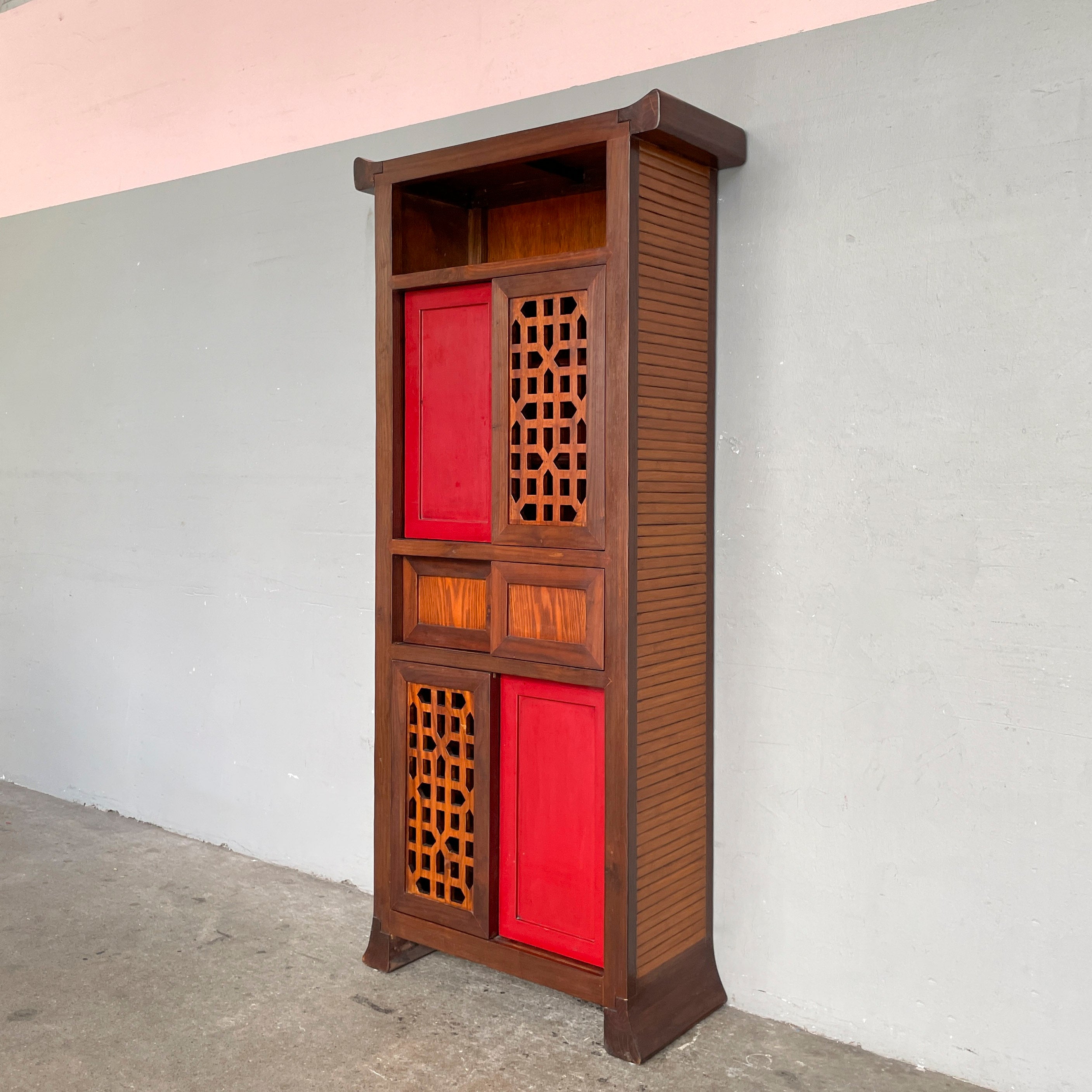 Tall Lattice Sliding Door Side Cabinet