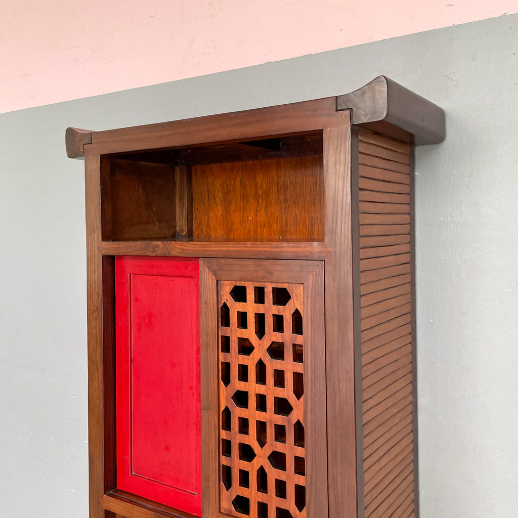 Tall Lattice Sliding Door Side Cabinet