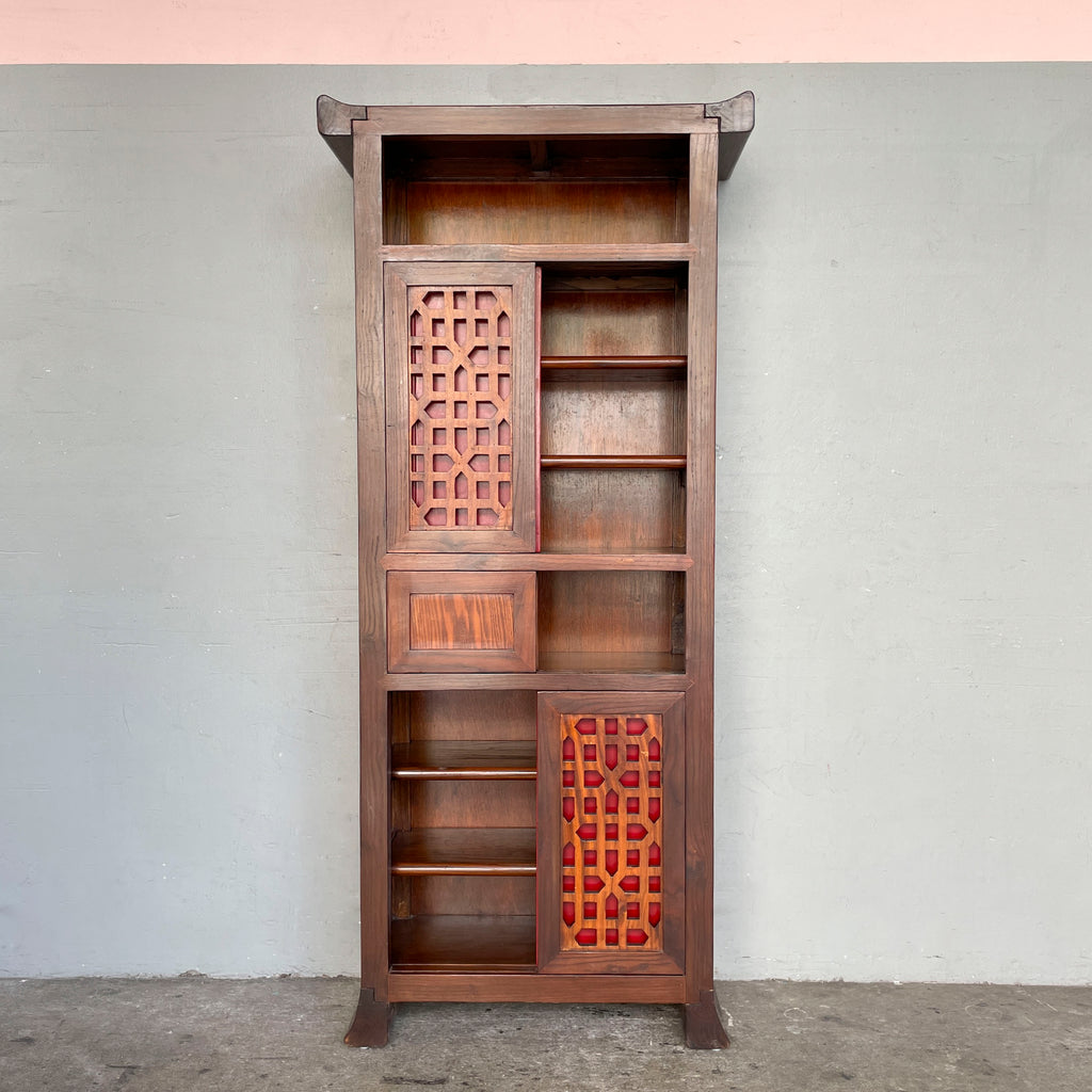 Tall Lattice Sliding Door Side Cabinet