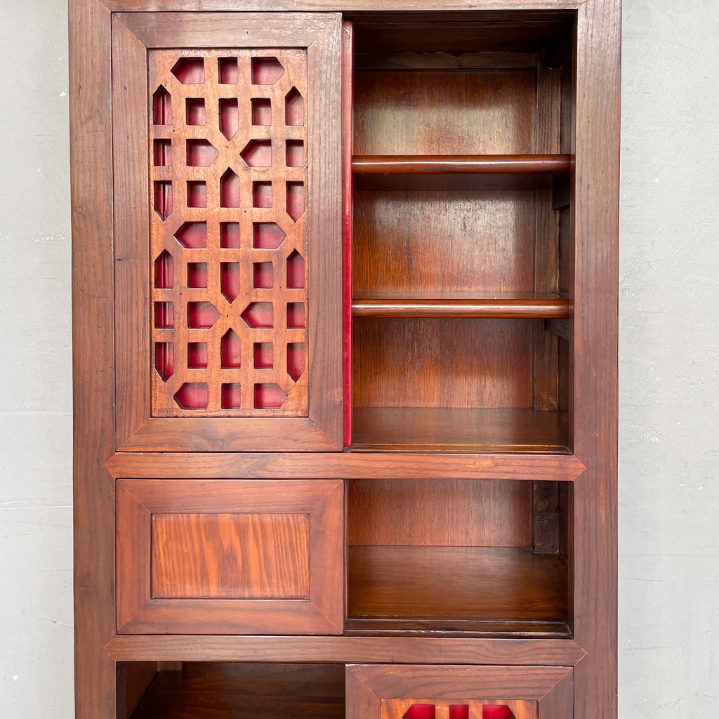 Tall Lattice Sliding Door Side Cabinet