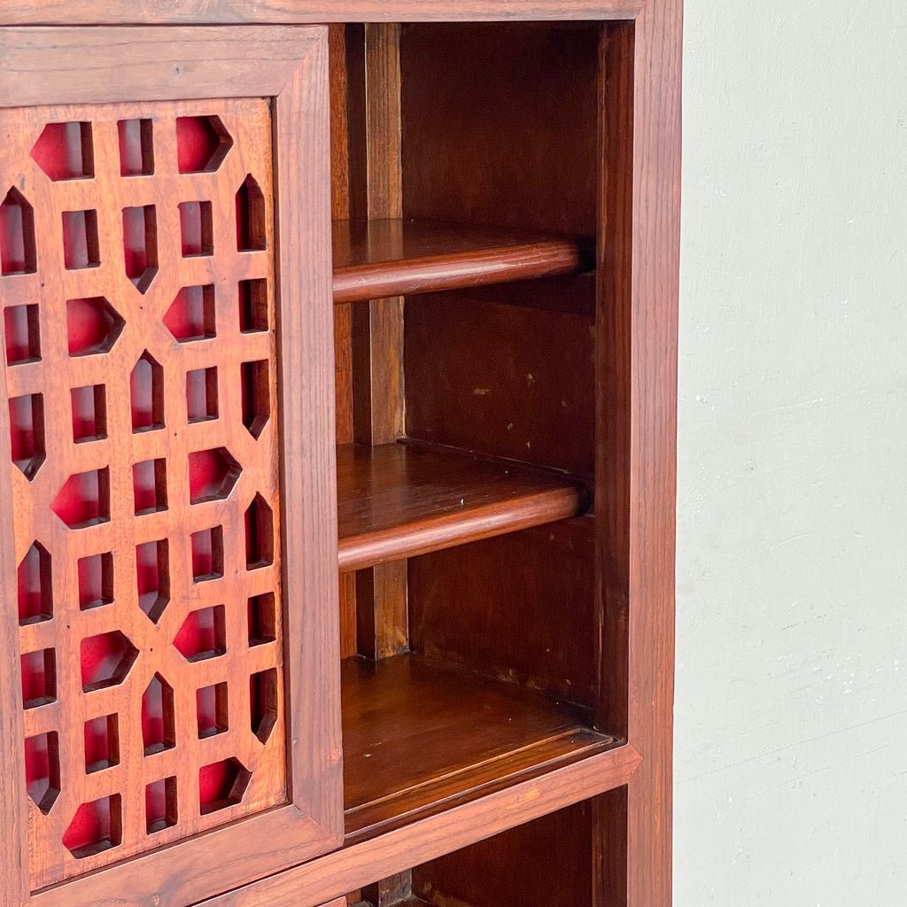 Tall Lattice Sliding Door Side Cabinet
