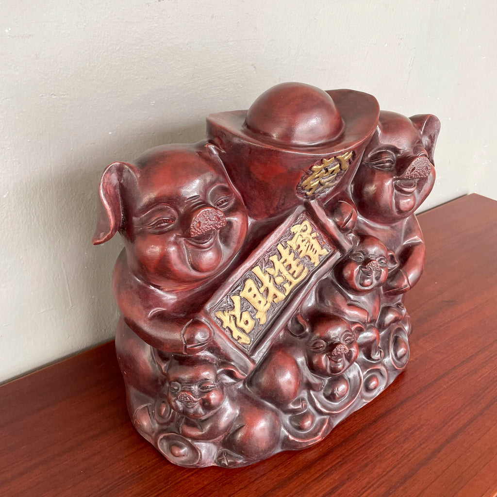 "招财进宝" Prosperity Pig Family Figurine