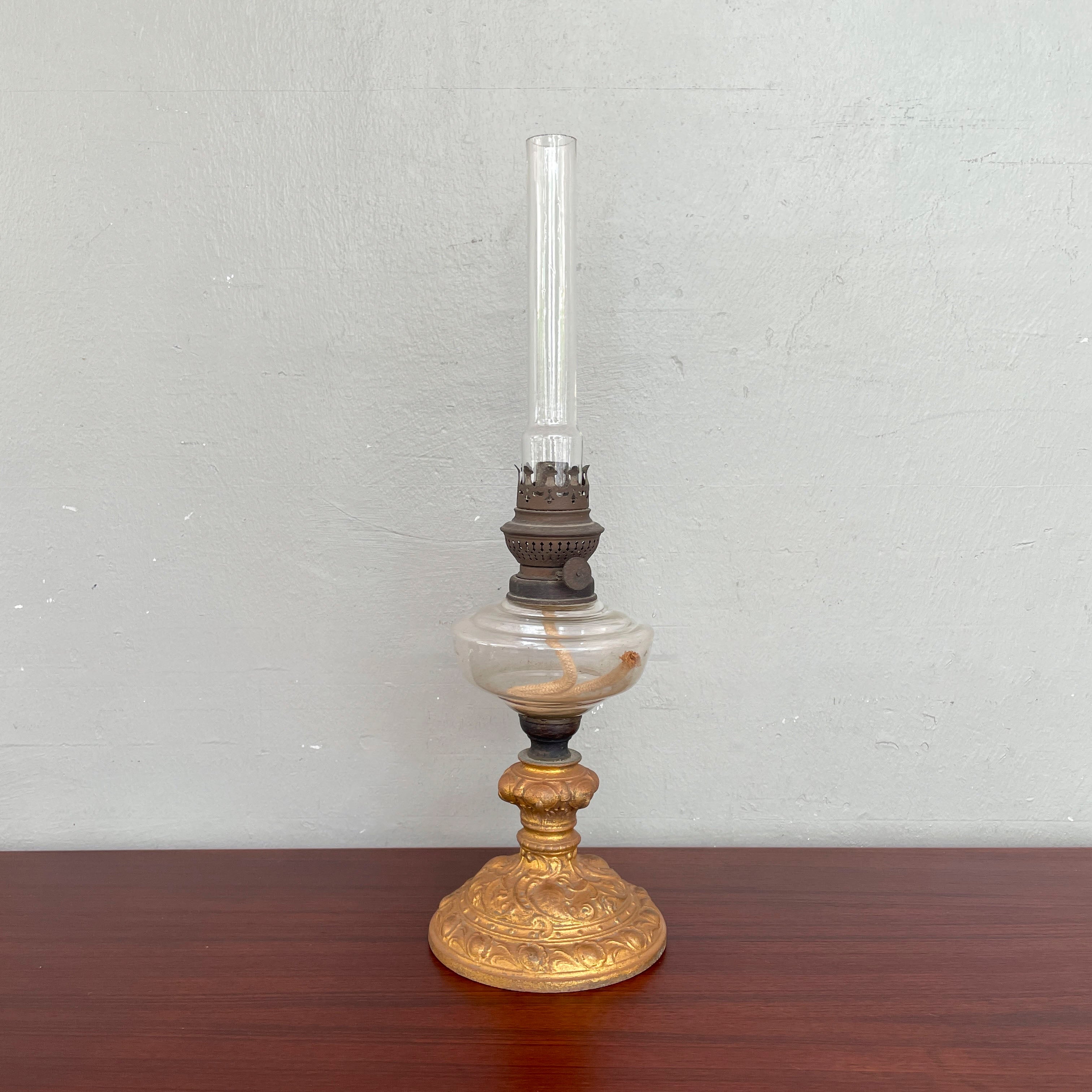 Vintage Gilt-Base Kerosene Lamp
