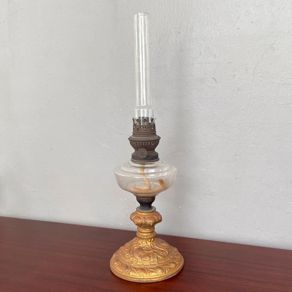 Vintage Gilt-Base Kerosene Lamp