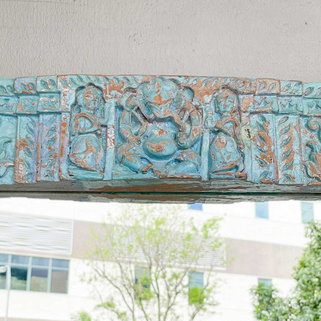 Distressed Turquoise Carved Mirror
