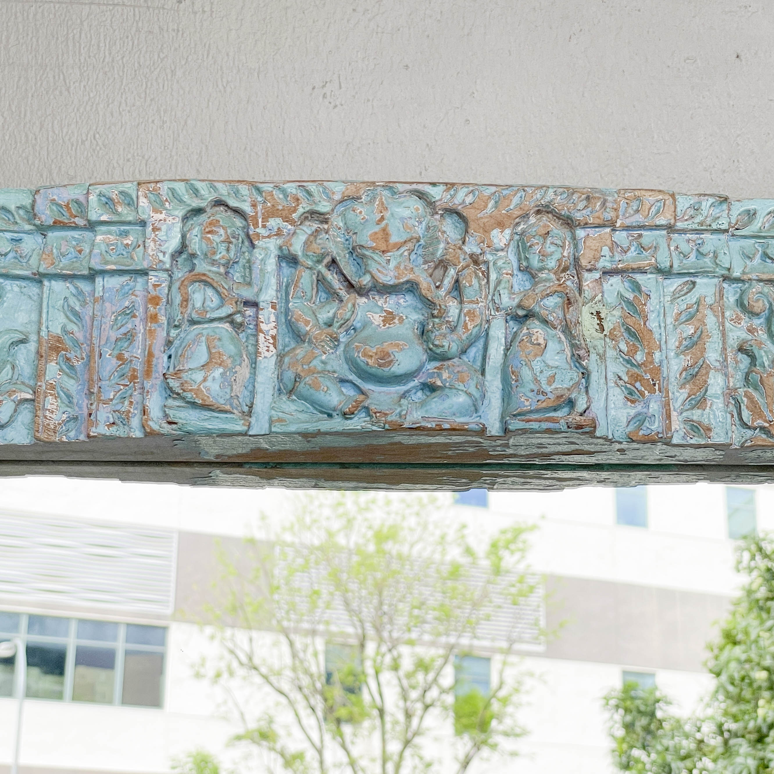 Distressed Turquoise Carved Mirror