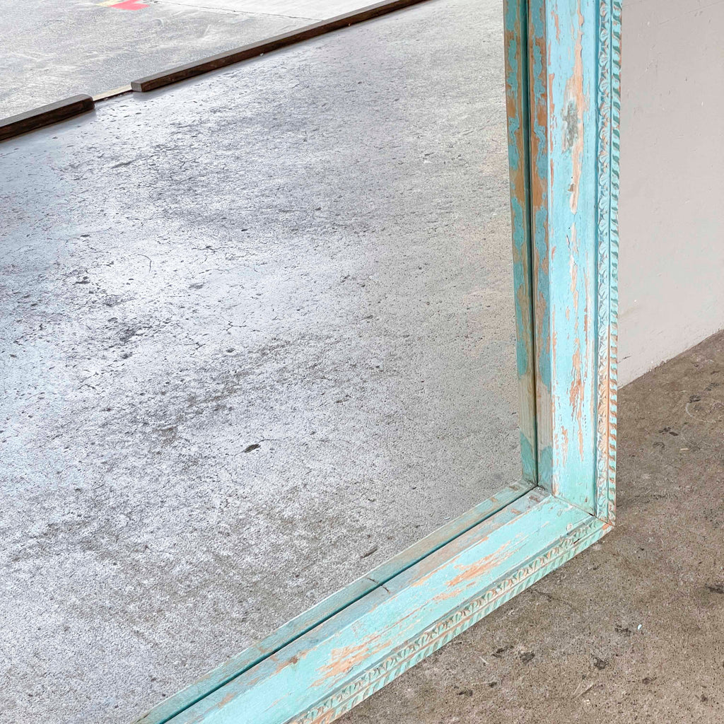 Distressed Turquoise Carved Mirror