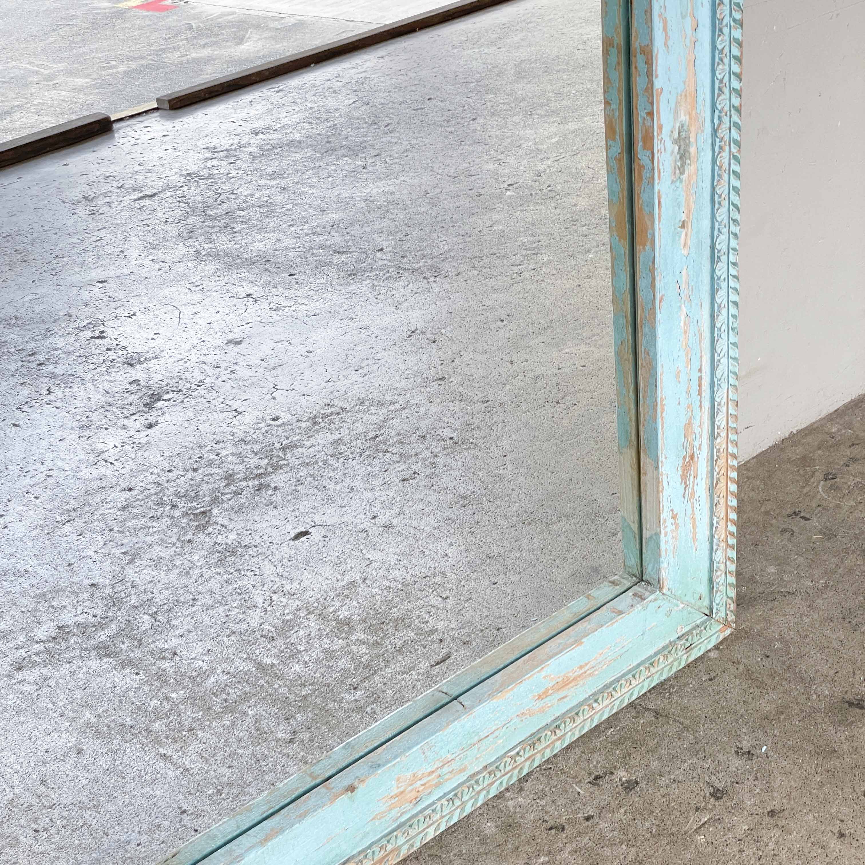 Distressed Turquoise Carved Mirror