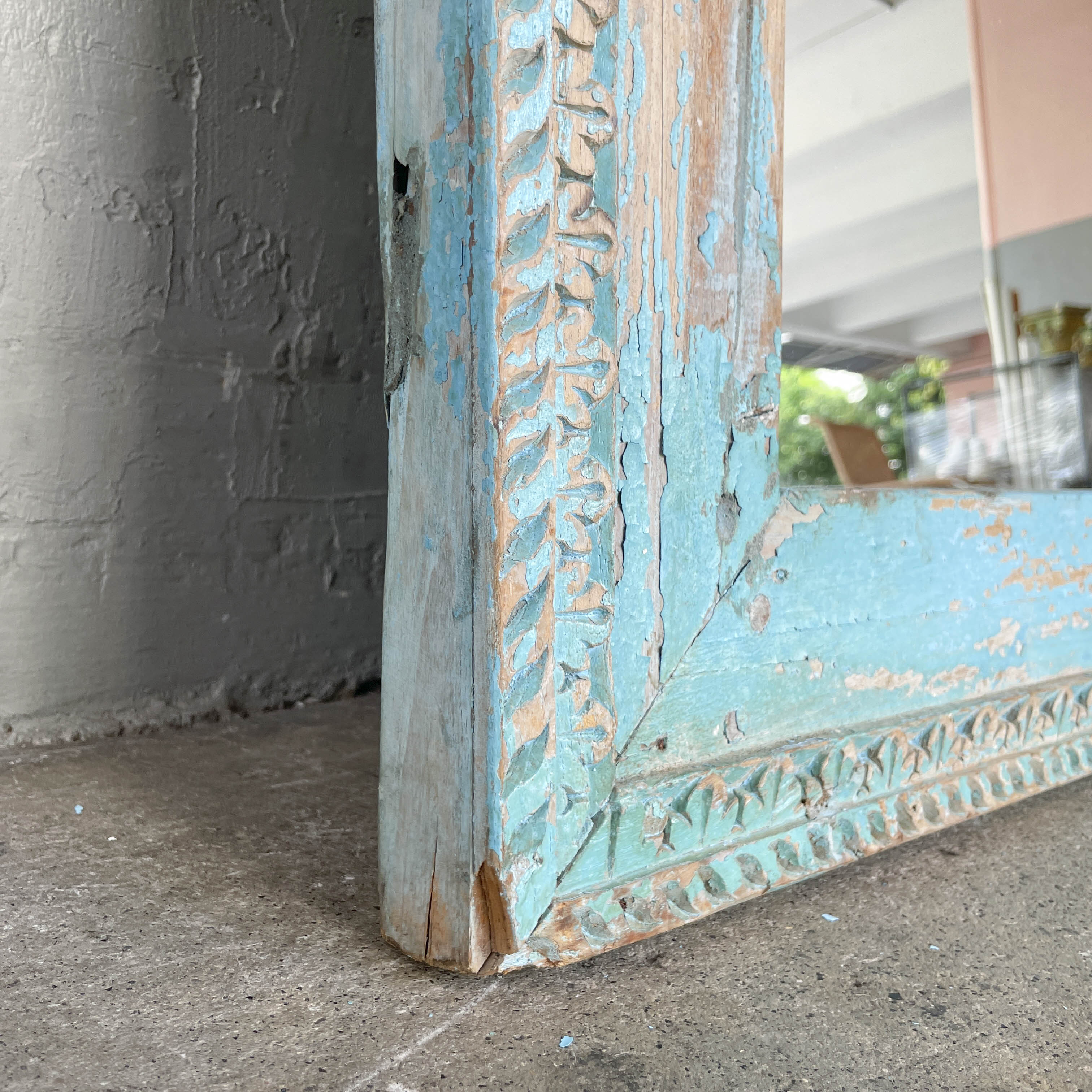Distressed Turquoise Carved Mirror