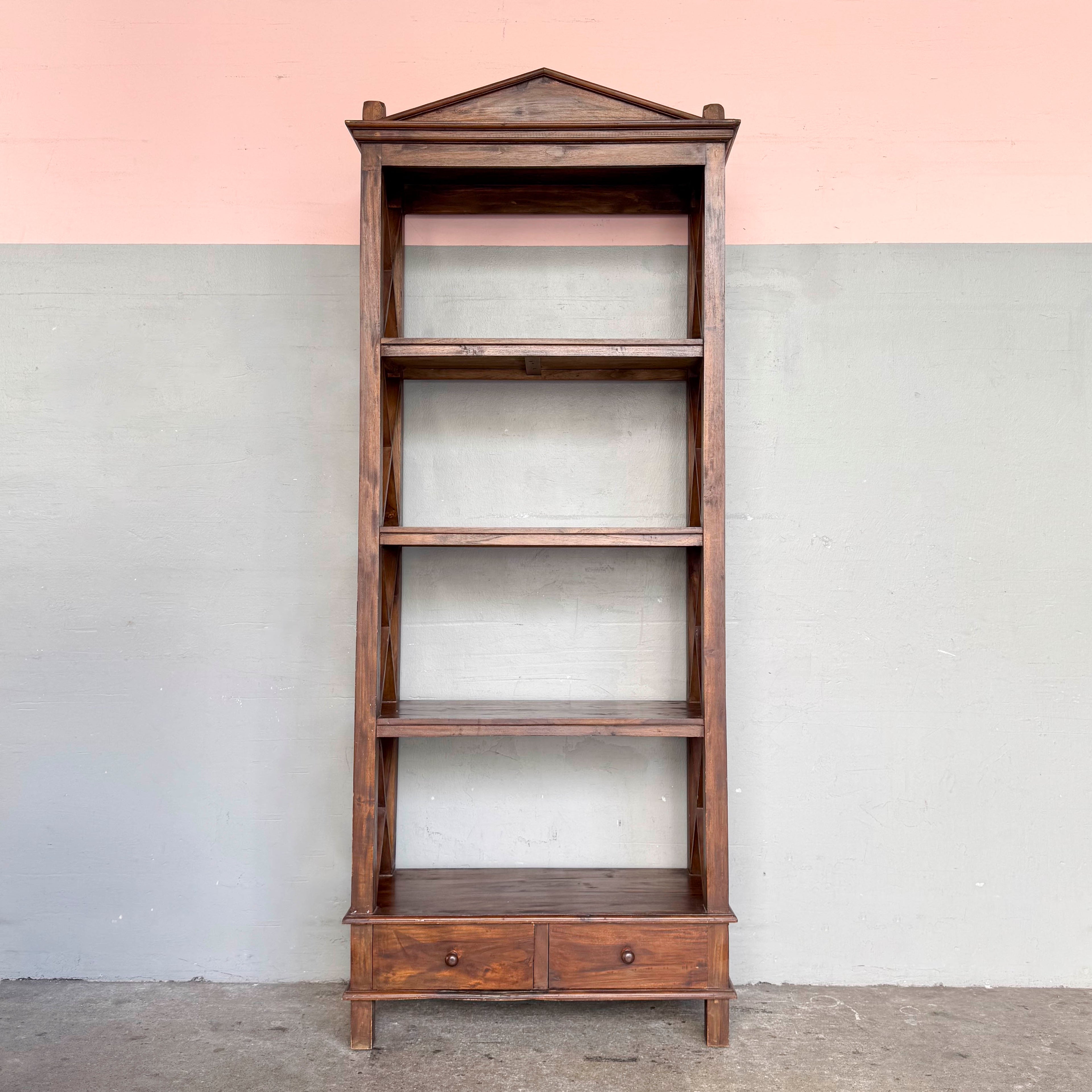 Open Teak Shelf with Cross-Braced Sides
