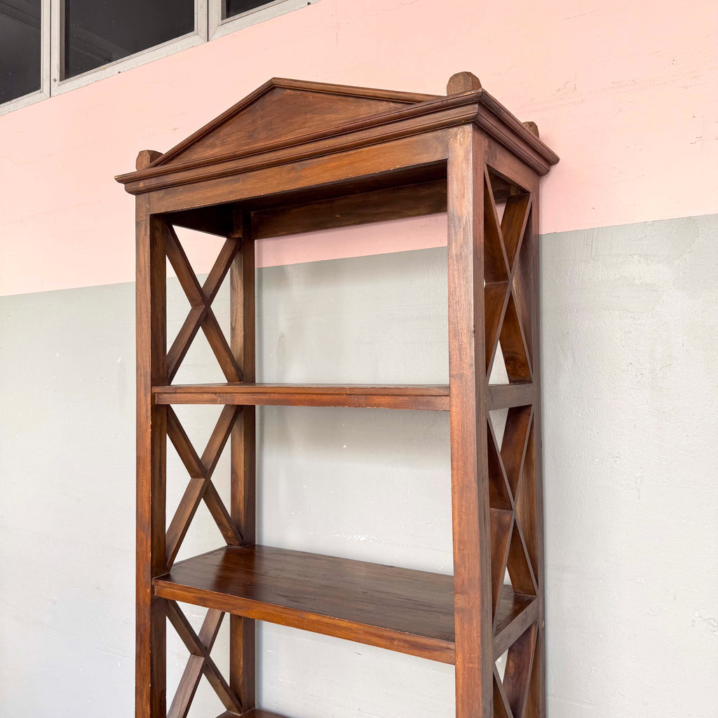 Open Teak Shelf with Cross-Braced Sides