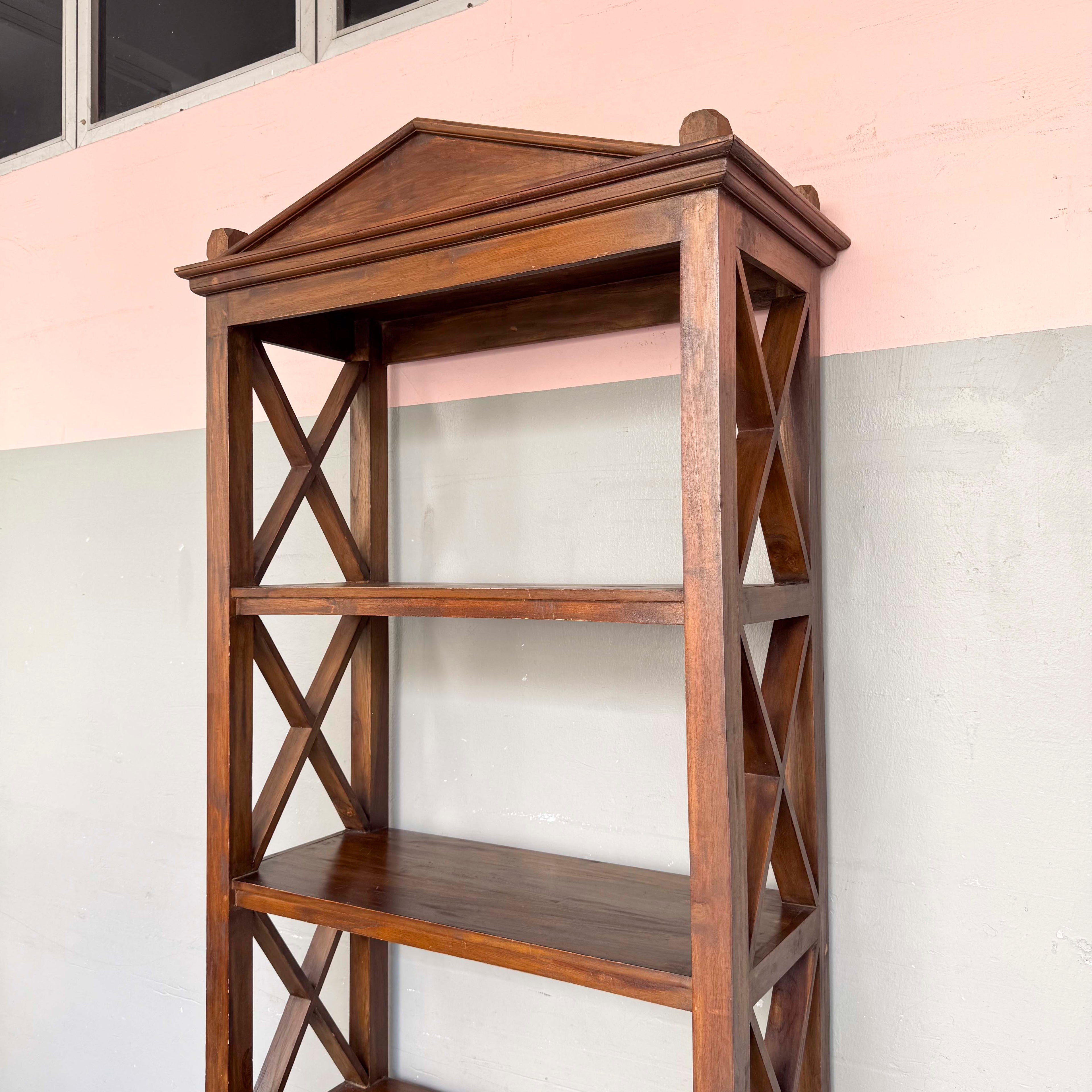 Open Teak Shelf with Cross-Braced Sides