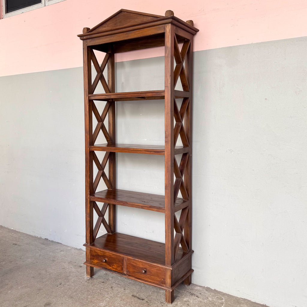 Open Teak Shelf with Cross-Braced Sides