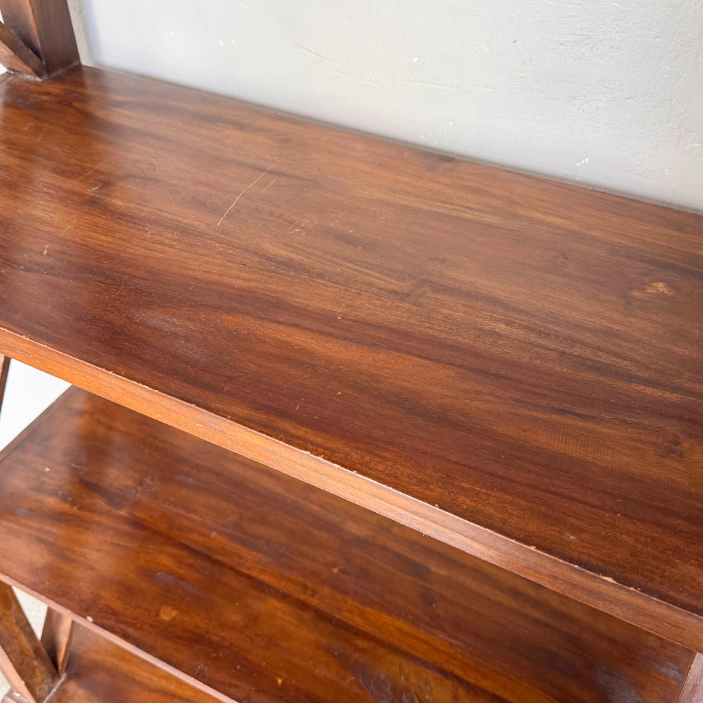 Open Teak Shelf with Cross-Braced Sides