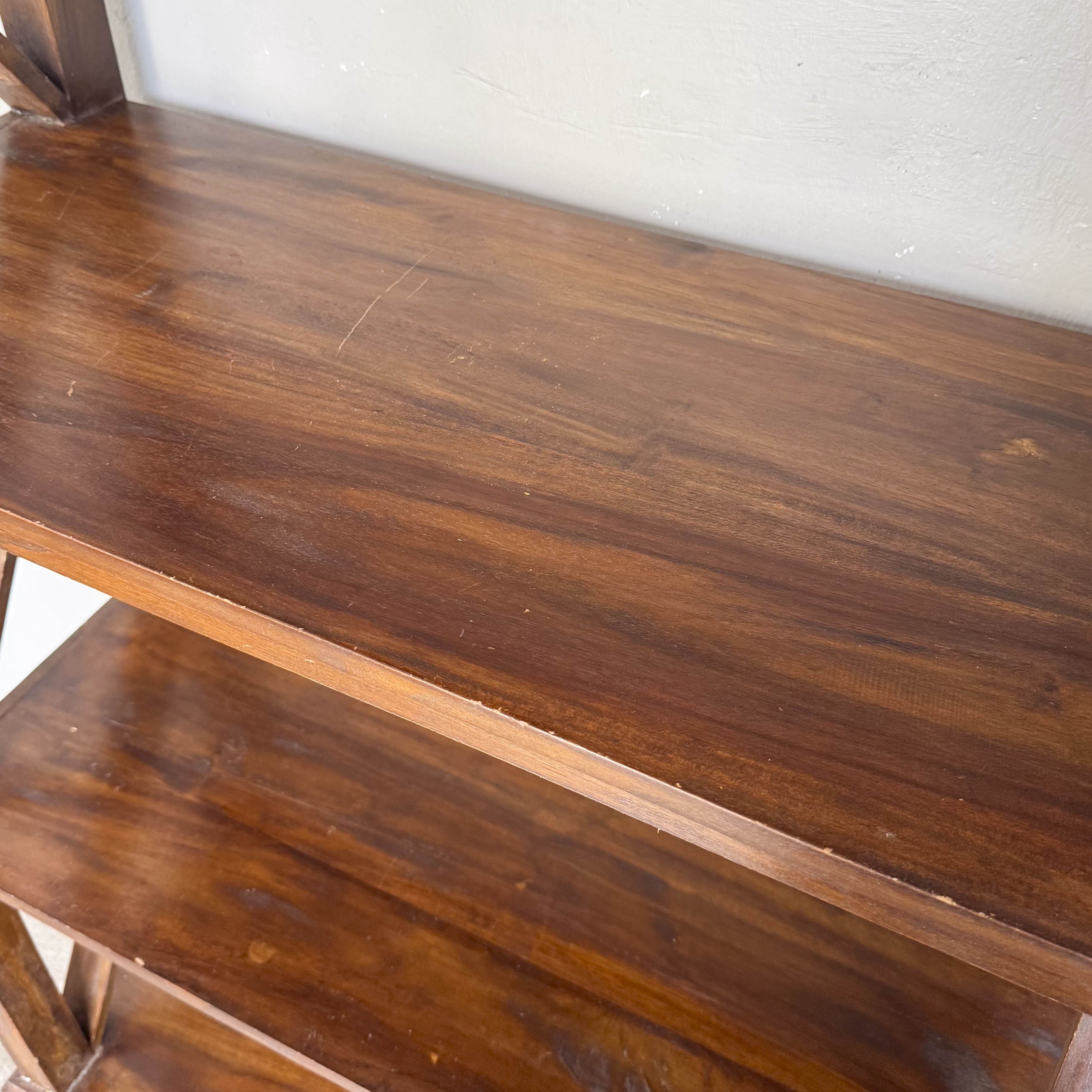 Open Teak Shelf with Cross-Braced Sides