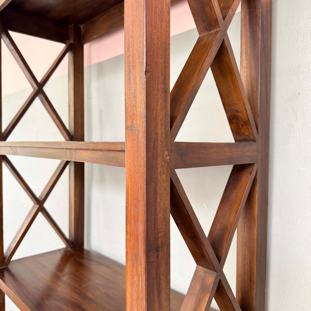 Open Teak Shelf with Cross-Braced Sides