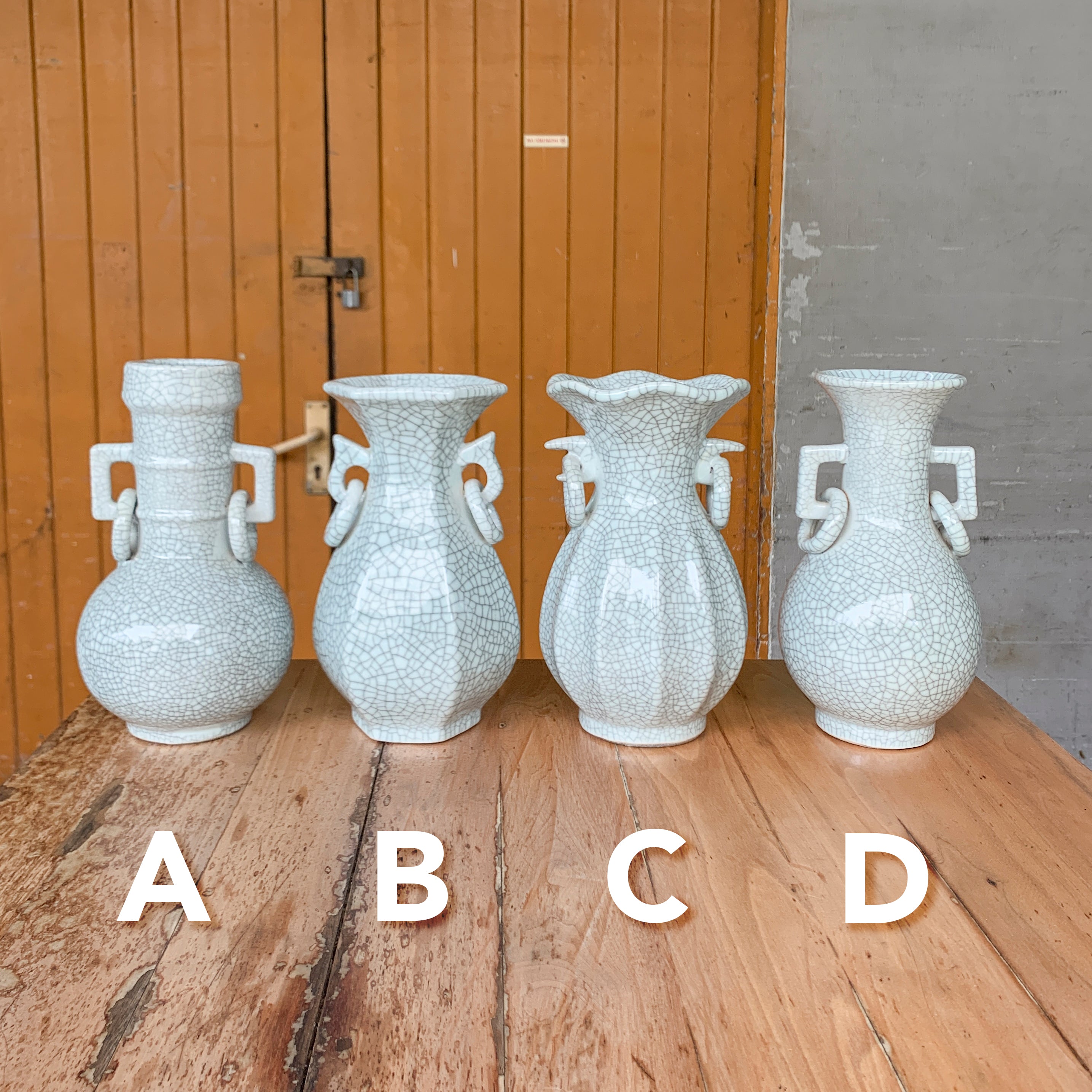 Pale Celadon "Crackled" Vase (Twin Handles)