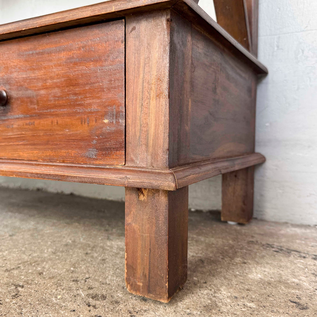 Open Teak Shelf with Cross-Braced Sides
