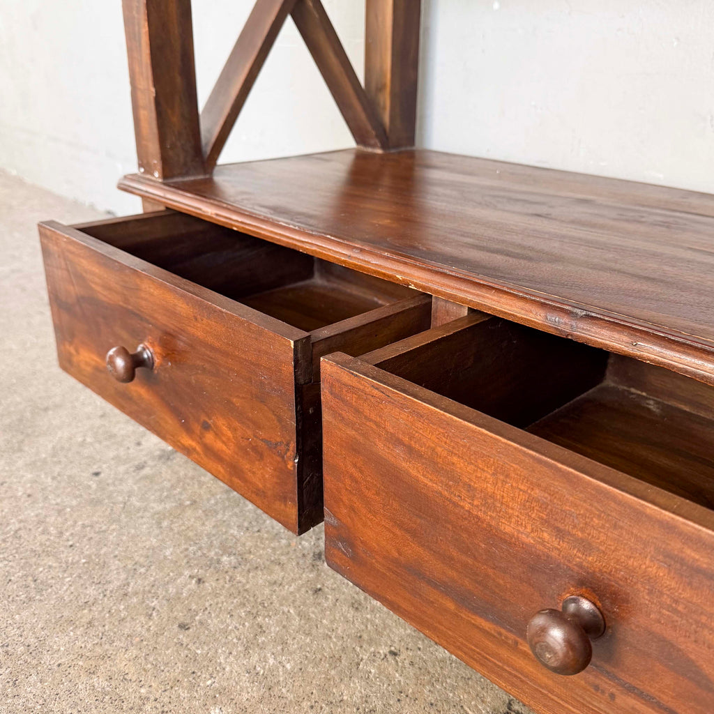 Open Teak Shelf with Cross-Braced Sides