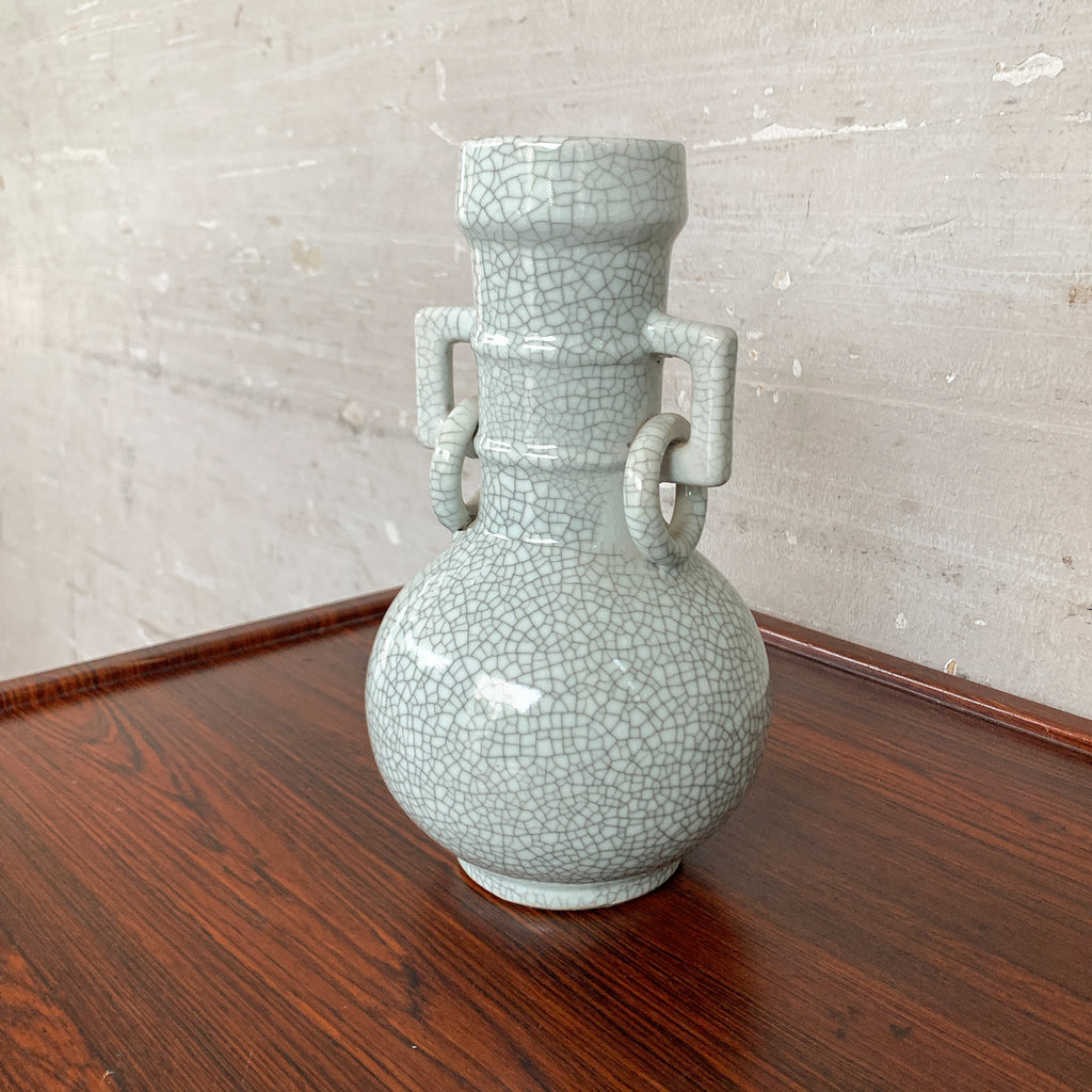 Pale Celadon "Crackled" Vase (Twin Handles)