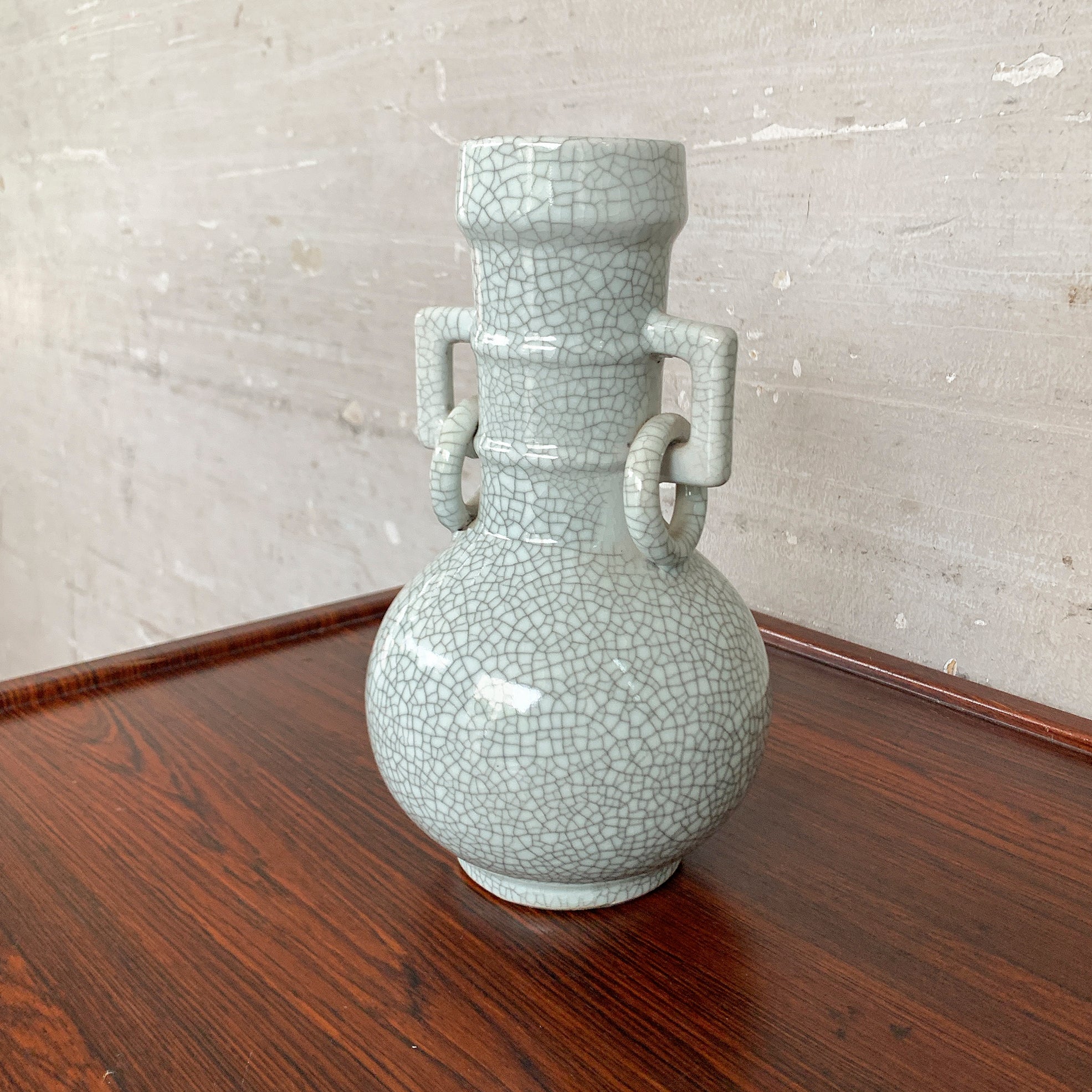 Pale Celadon "Crackled" Vase (Twin Handles)
