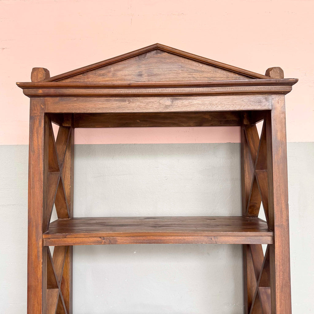 Open Teak Shelf with Cross-Braced Sides